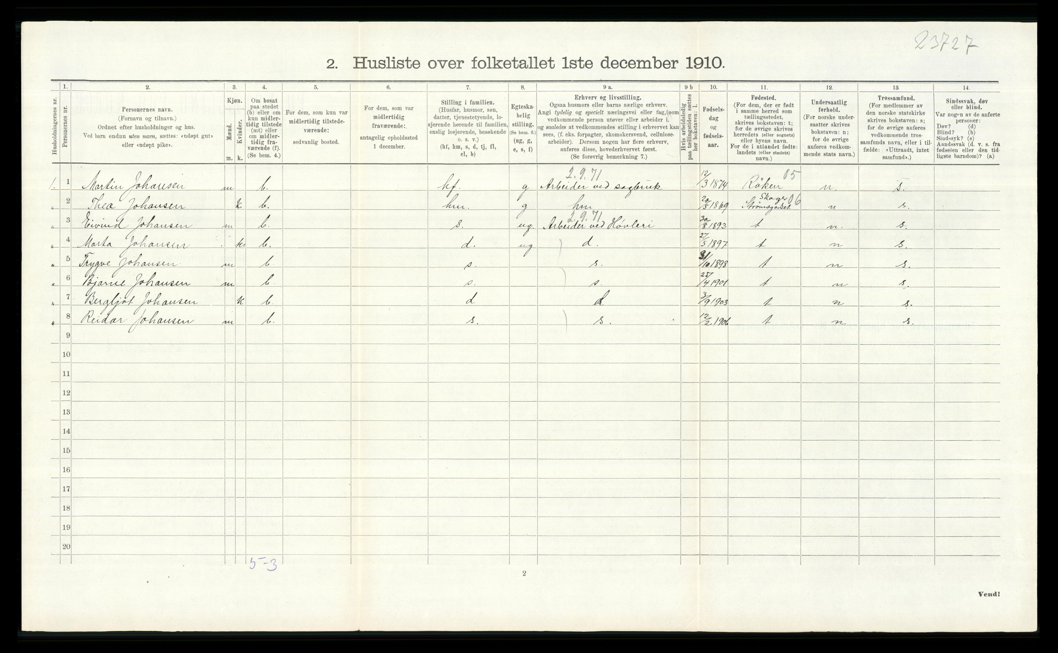 RA, 1910 census for Lier, 1910, p. 307