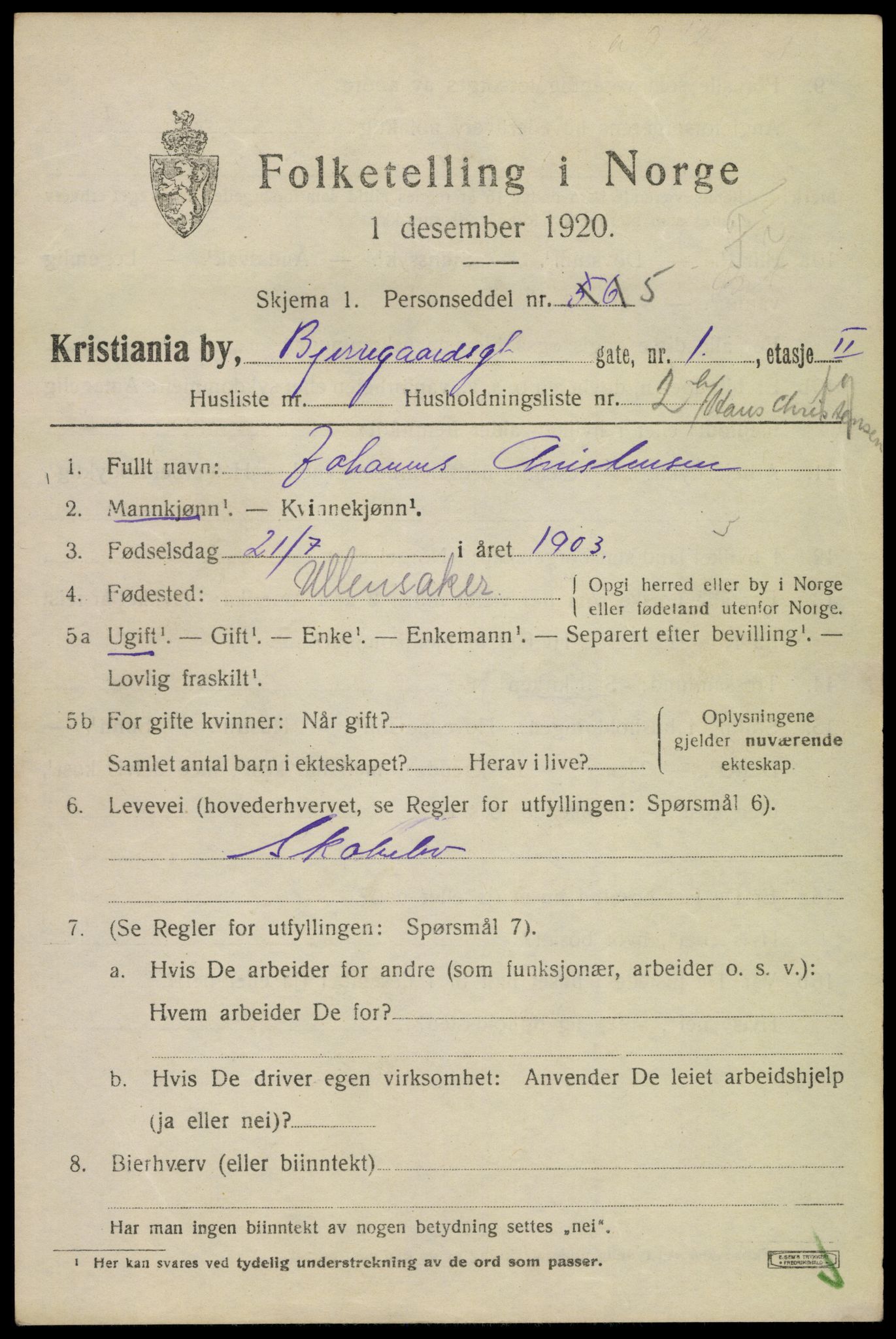 SAO, 1920 census for Kristiania, 1920, p. 158673