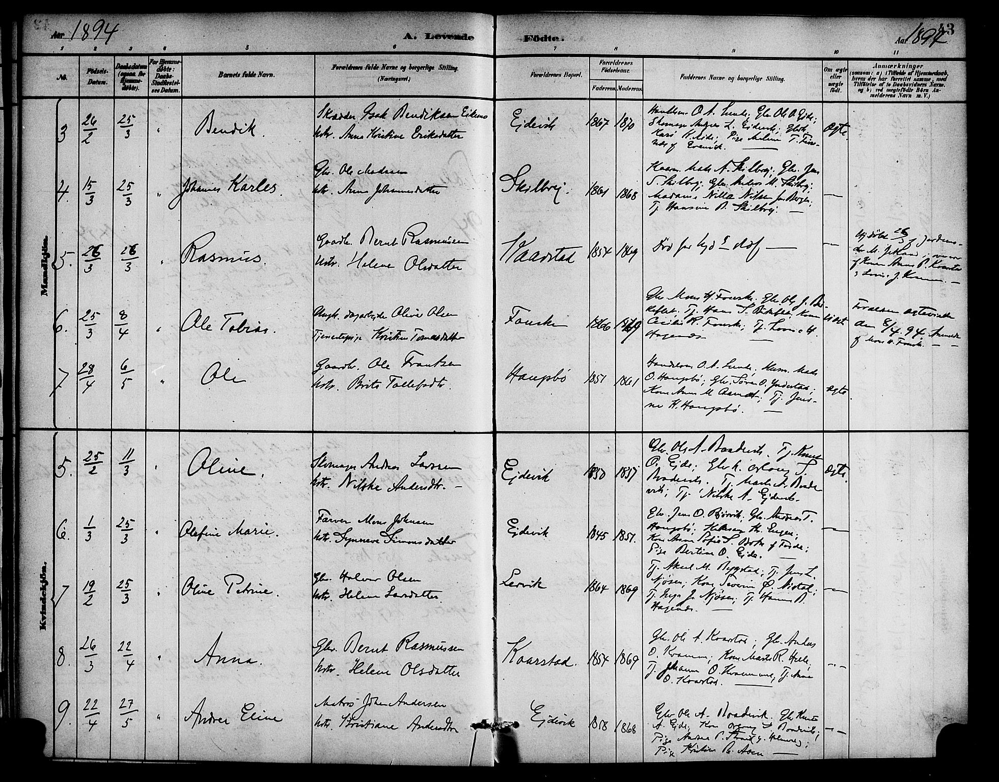 Gaular sokneprestembete, SAB/A-80001/H/Haa: Parish register (official) no. C 1, 1882-1897, p. 43