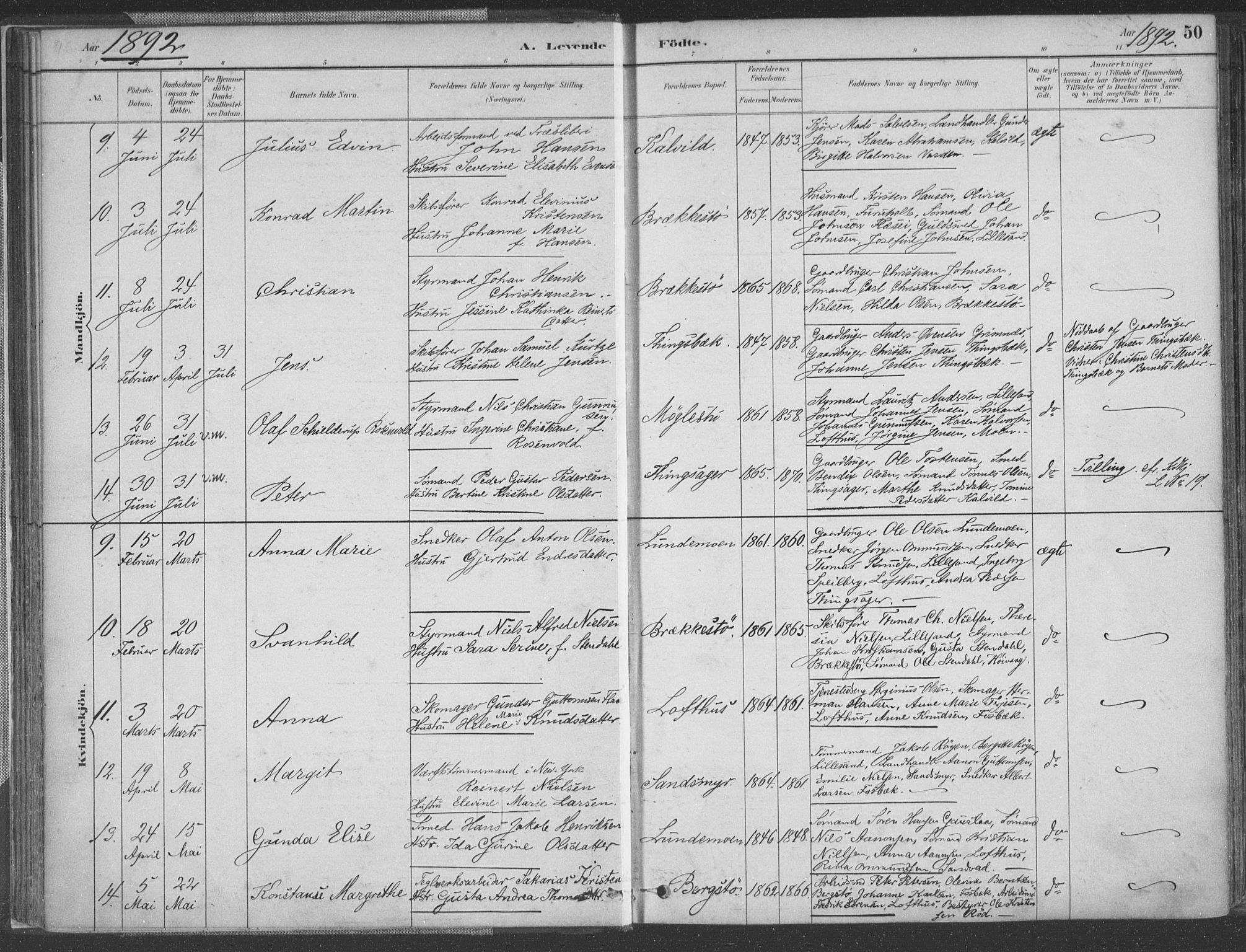 Vestre Moland sokneprestkontor, AV/SAK-1111-0046/F/Fa/Fab/L0009: Parish register (official) no. A 9, 1884-1899, p. 50