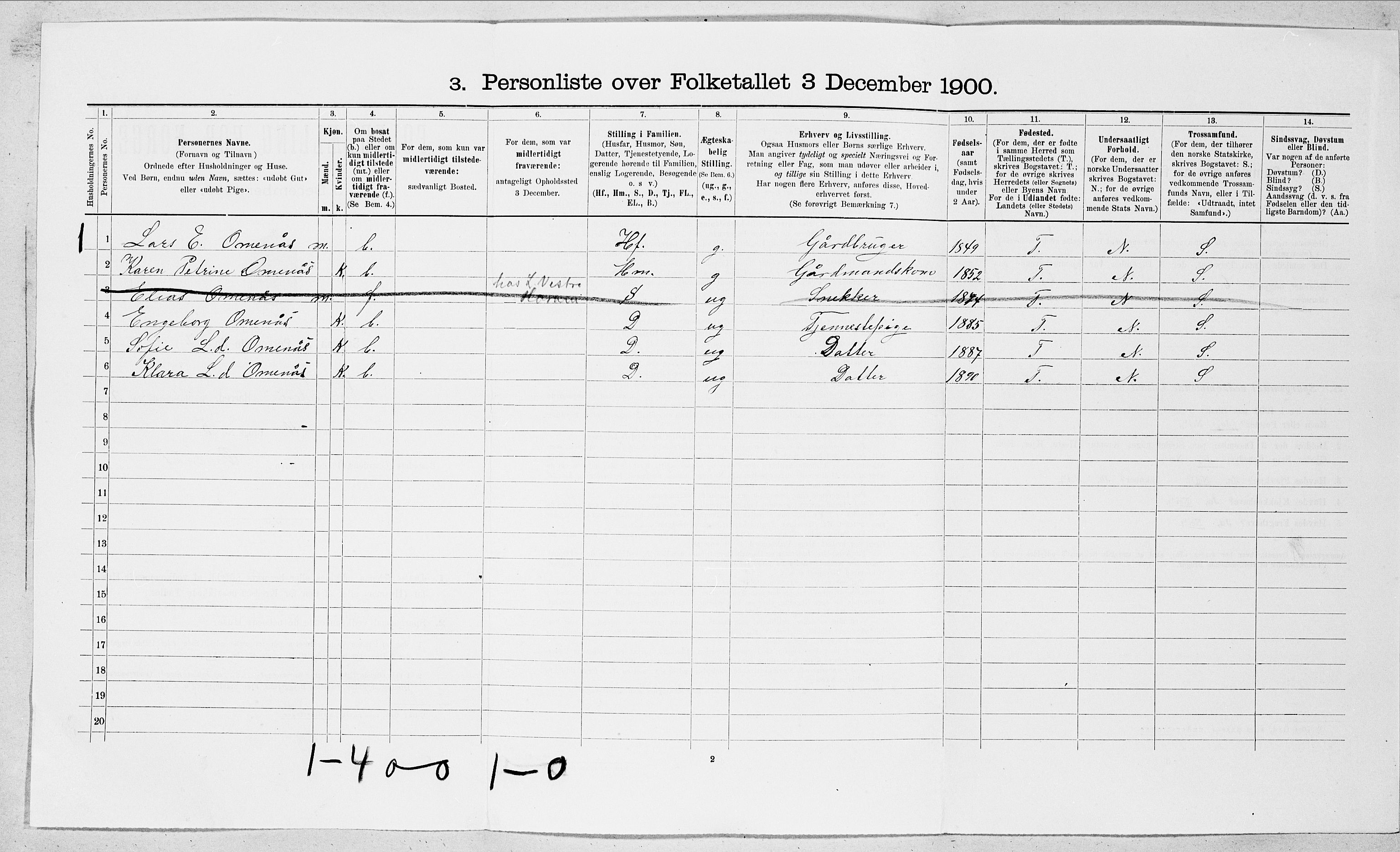 SAT, 1900 census for Norddal, 1900, p. 39