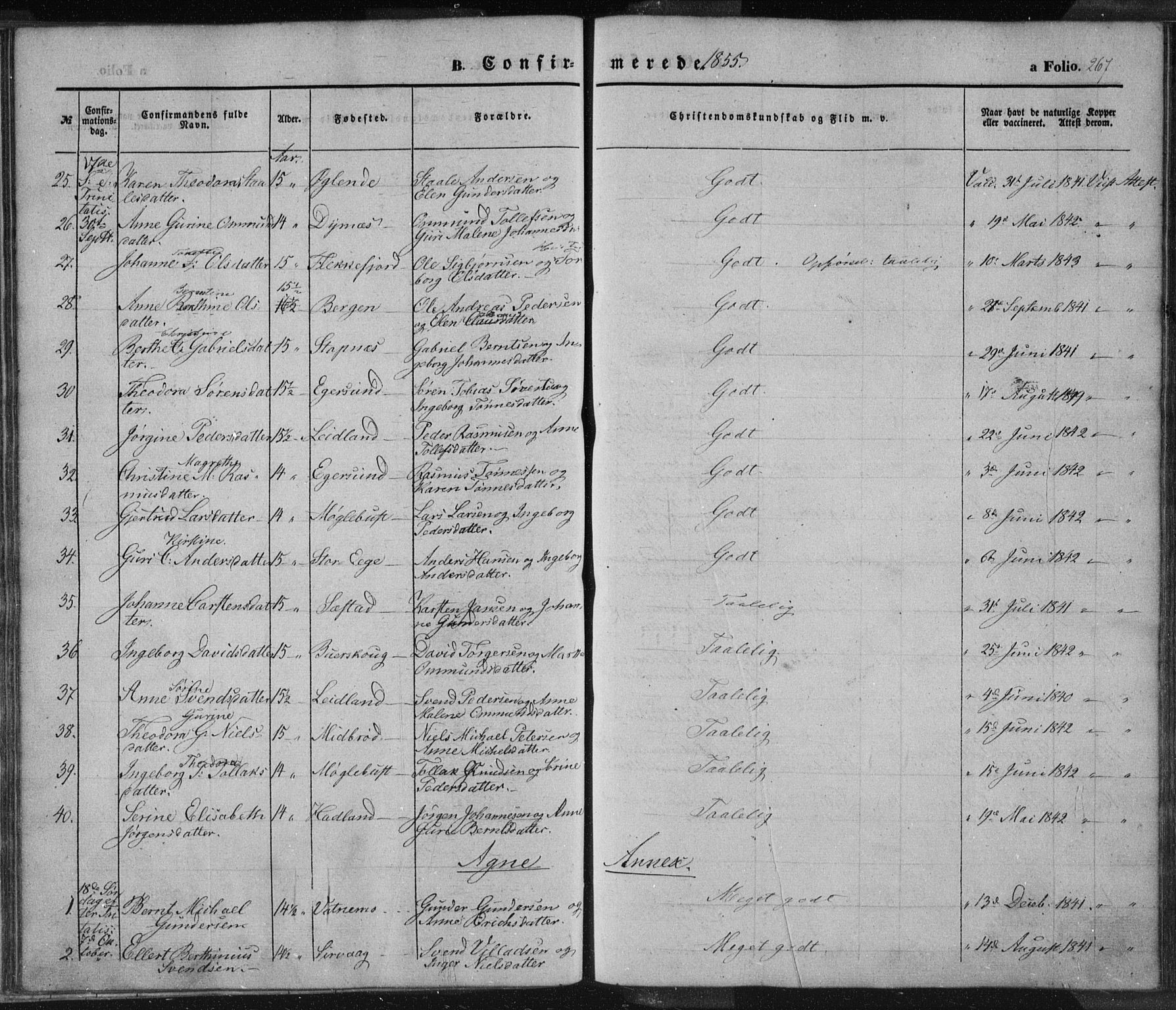 Eigersund sokneprestkontor, AV/SAST-A-101807/S08/L0012: Parish register (official) no. A 12.1, 1850-1865, p. 267