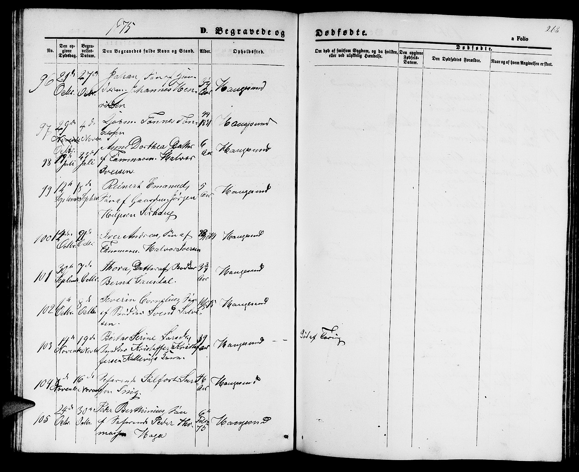 Haugesund sokneprestkontor, AV/SAST-A -101863/H/Ha/Hab/L0001: Parish register (copy) no. B 1, 1873-1881, p. 263