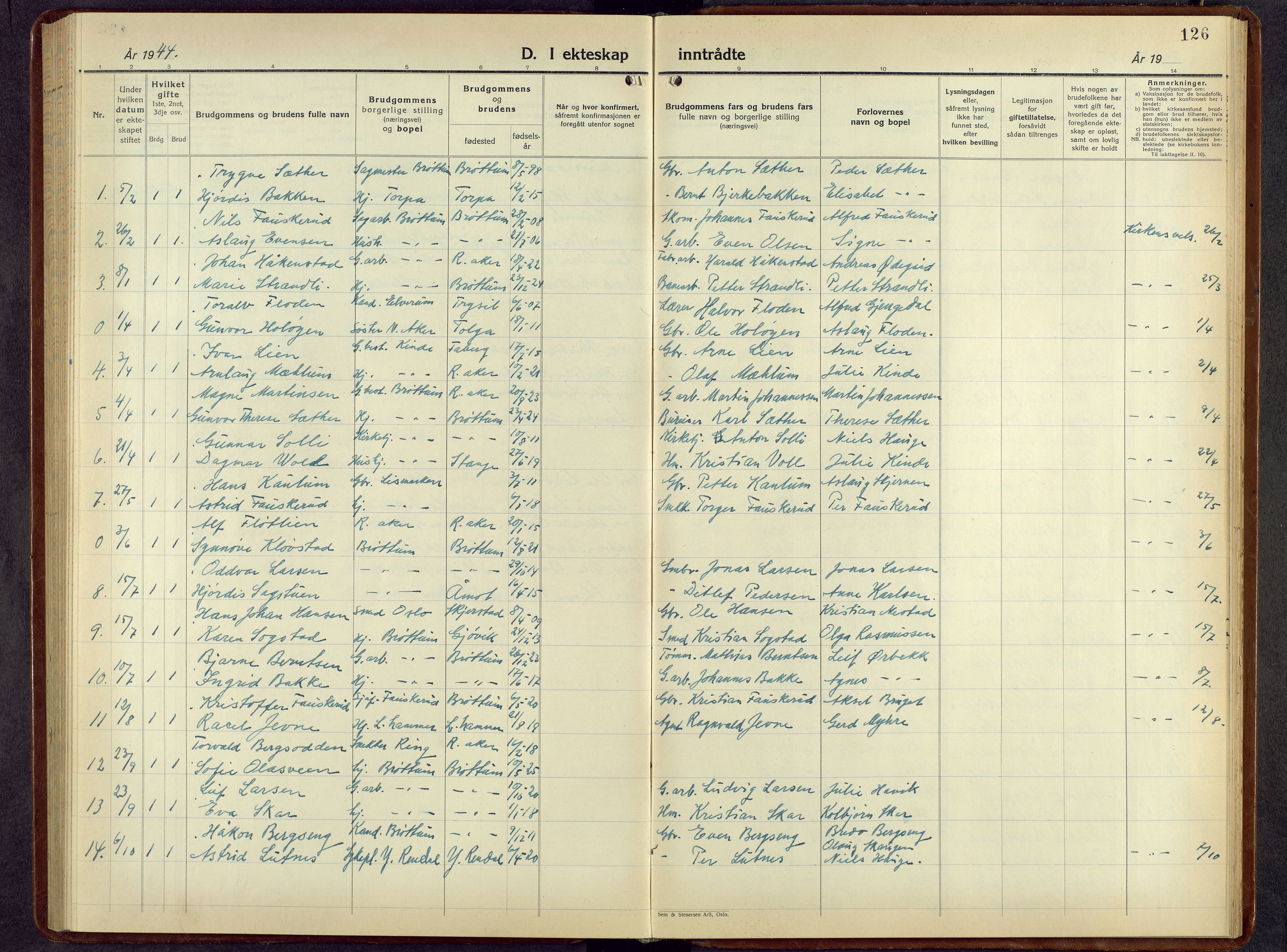 Brøttum prestekontor, SAH/PREST-016/L/La/L0002: Parish register (copy) no. 2, 1940-1958, p. 126