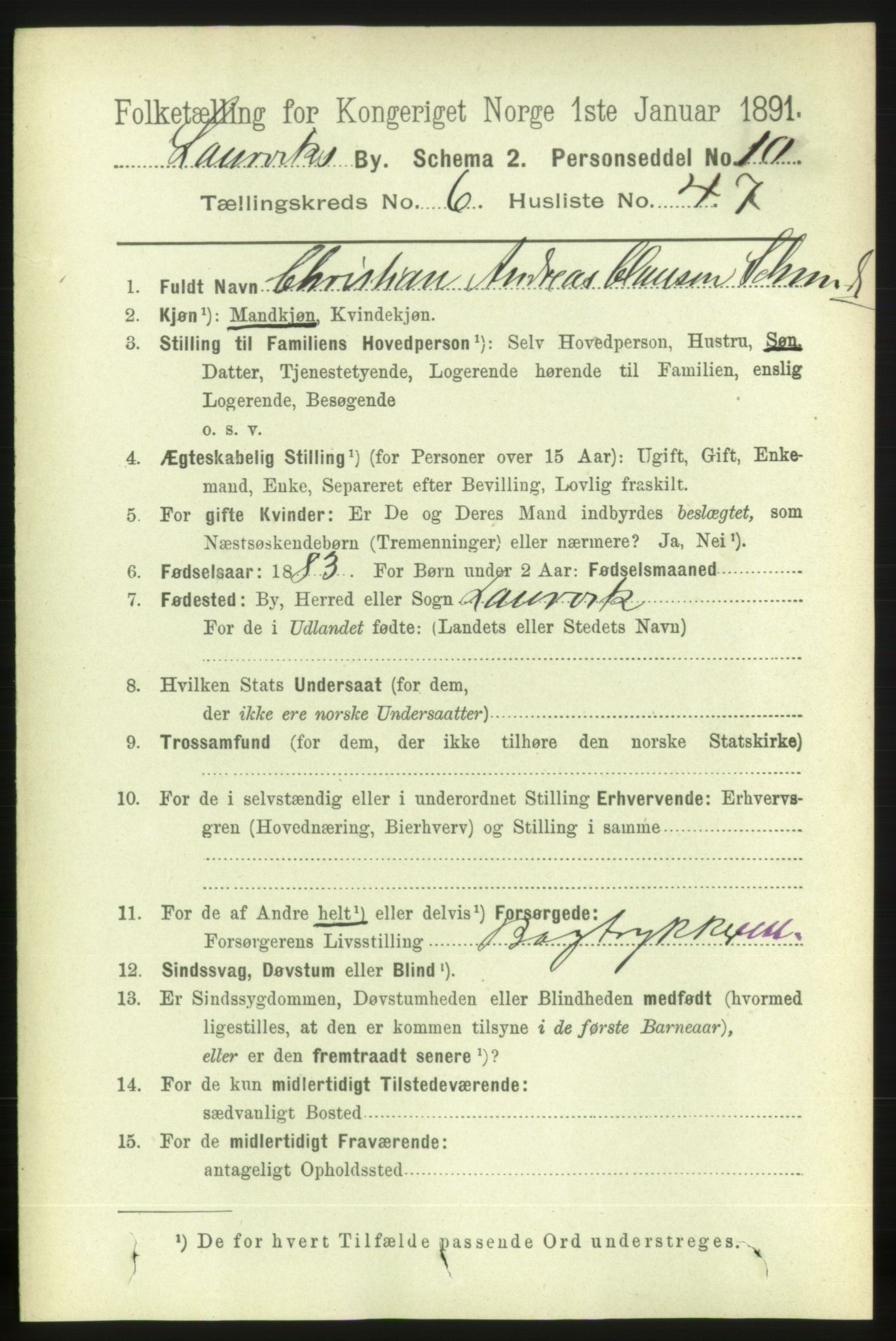 RA, 1891 census for 0707 Larvik, 1891, p. 7141