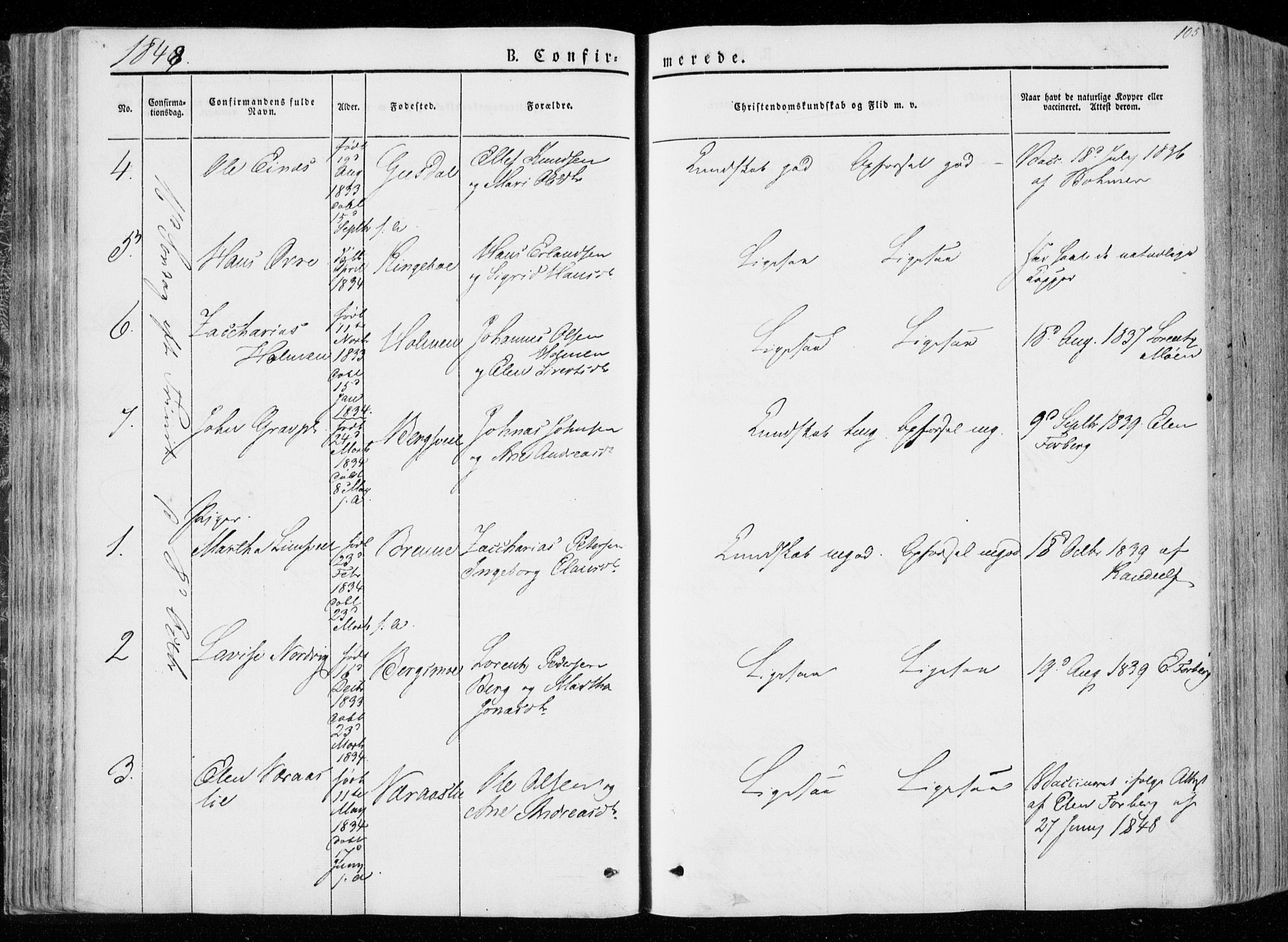 Ministerialprotokoller, klokkerbøker og fødselsregistre - Nord-Trøndelag, SAT/A-1458/722/L0218: Parish register (official) no. 722A05, 1843-1868, p. 105