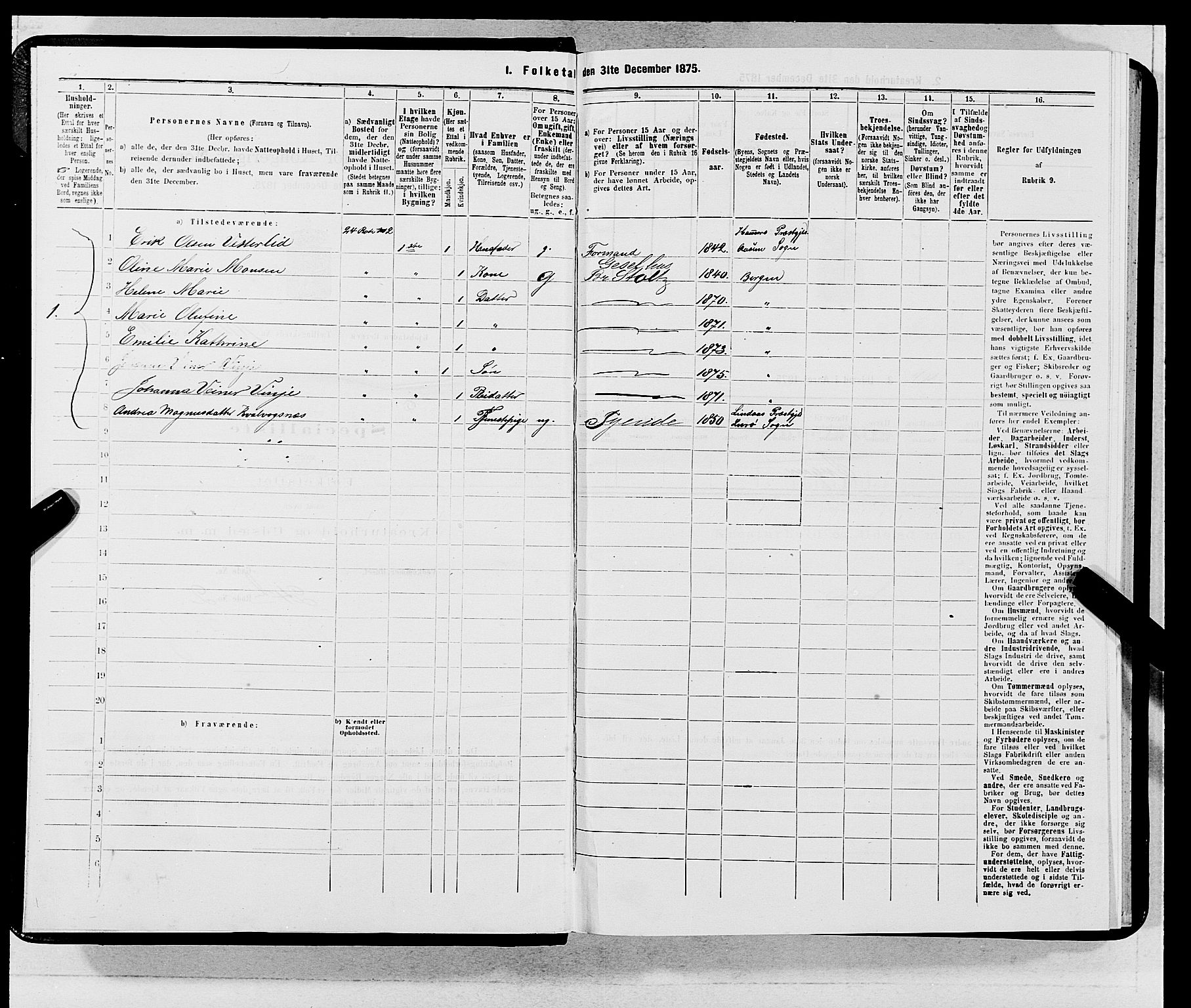 SAB, 1875 census for 1301 Bergen, 1875, p. 5687