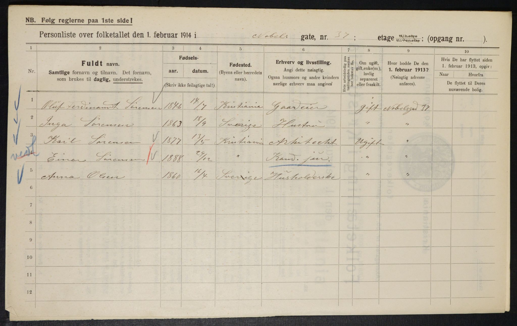 OBA, Municipal Census 1914 for Kristiania, 1914, p. 71373