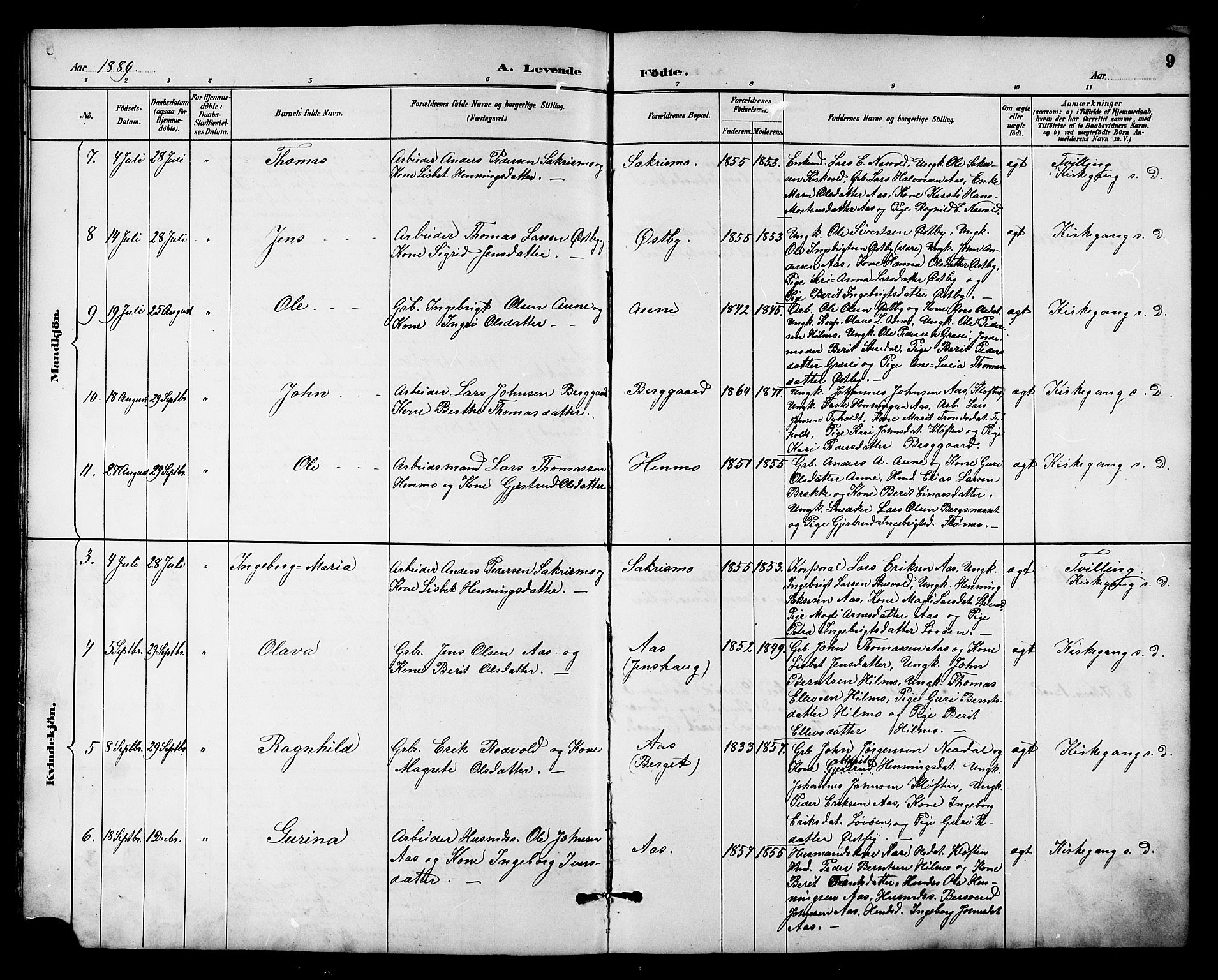 Ministerialprotokoller, klokkerbøker og fødselsregistre - Sør-Trøndelag, SAT/A-1456/698/L1167: Parish register (copy) no. 698C04, 1888-1907, p. 9