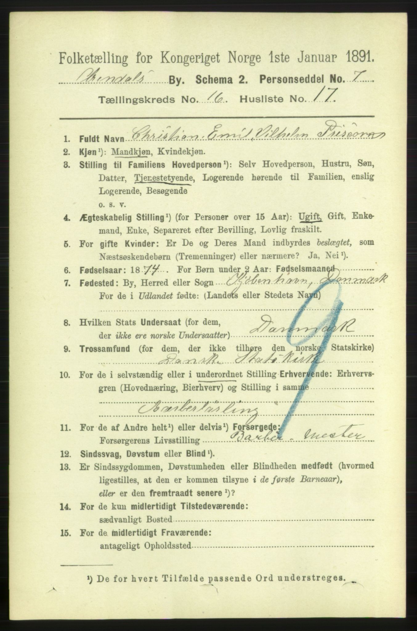 RA, 1891 census for 0903 Arendal, 1891, p. 5576