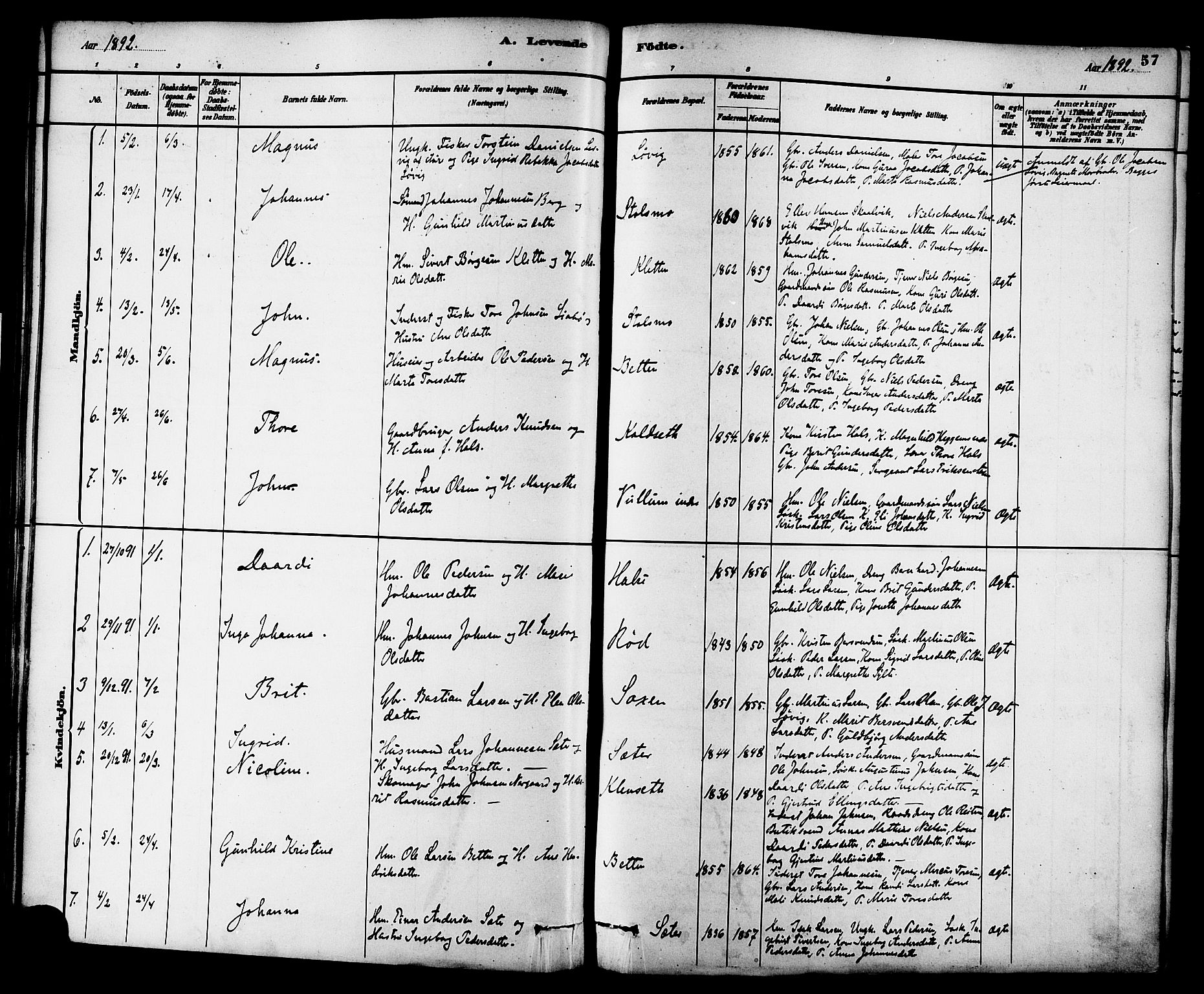 Ministerialprotokoller, klokkerbøker og fødselsregistre - Møre og Romsdal, SAT/A-1454/576/L0885: Parish register (official) no. 576A03, 1880-1898, p. 57