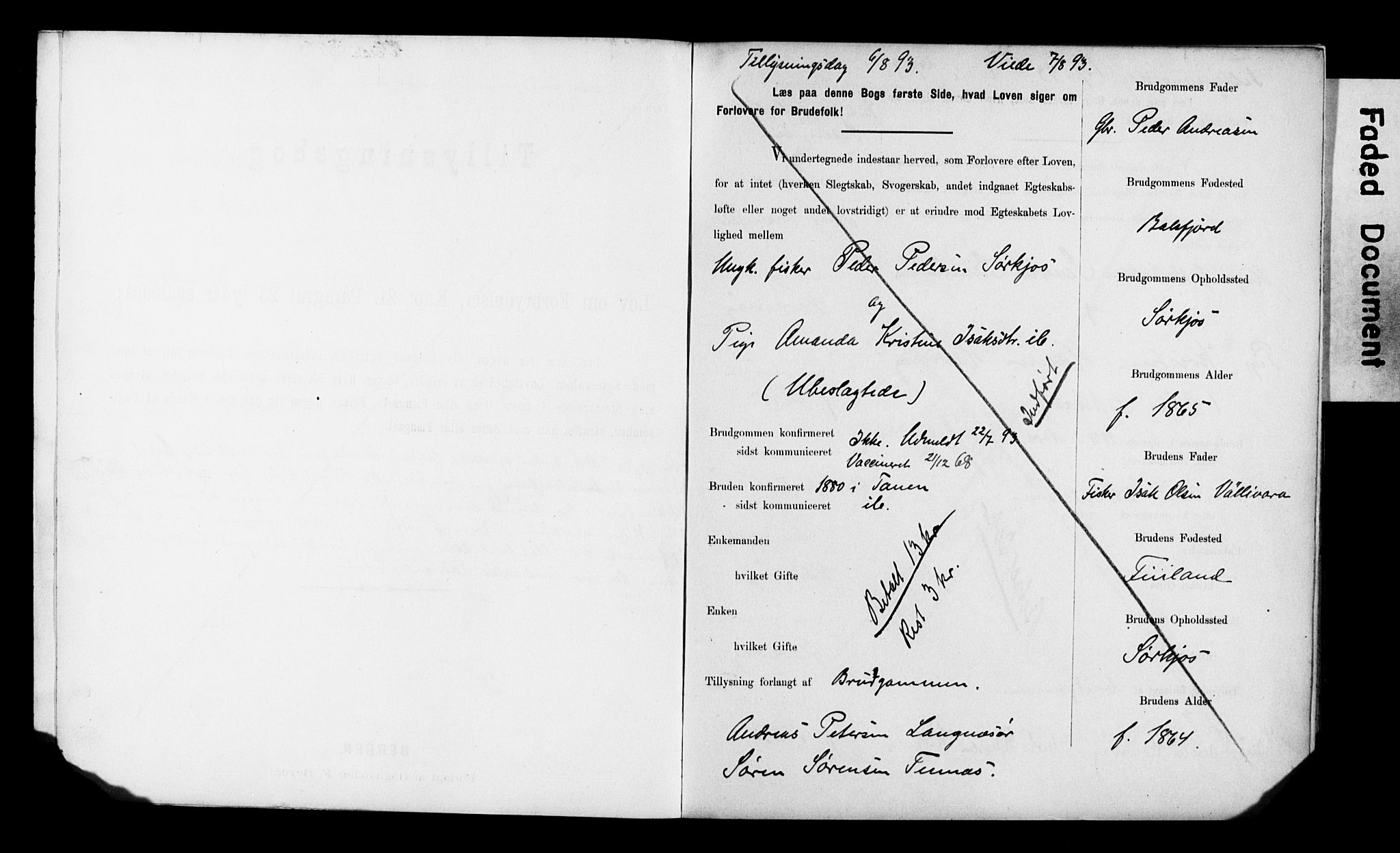 Balsfjord sokneprestembete, SATØ/S-1303/H/Hd/L0030: Banns register no. 30, 1893-1897