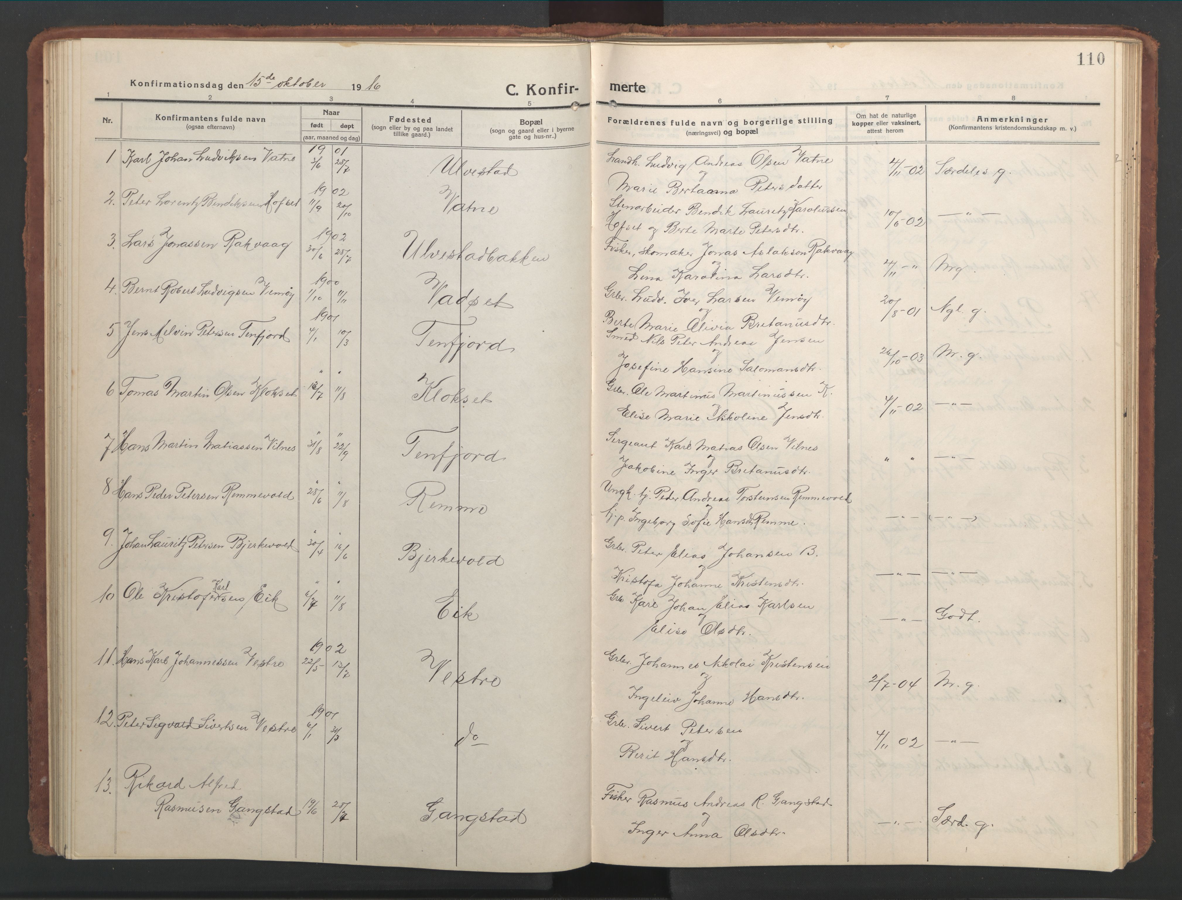 Ministerialprotokoller, klokkerbøker og fødselsregistre - Møre og Romsdal, AV/SAT-A-1454/525/L0378: Parish register (copy) no. 525C04, 1915-1947, p. 110