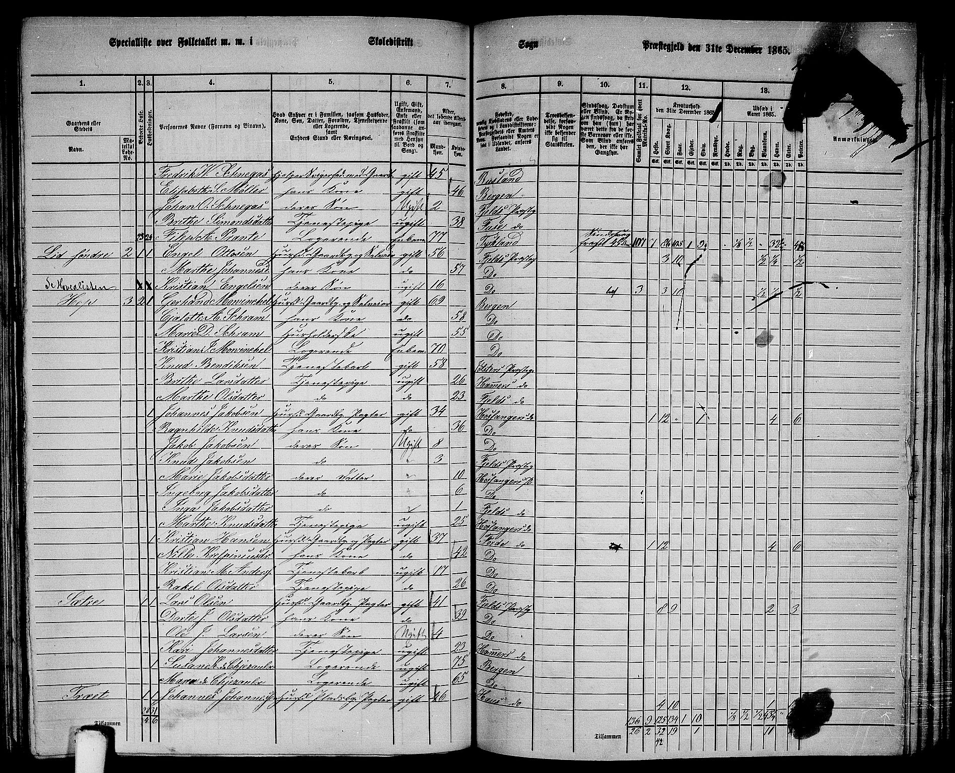 RA, 1865 census for Fjell, 1865, p. 176