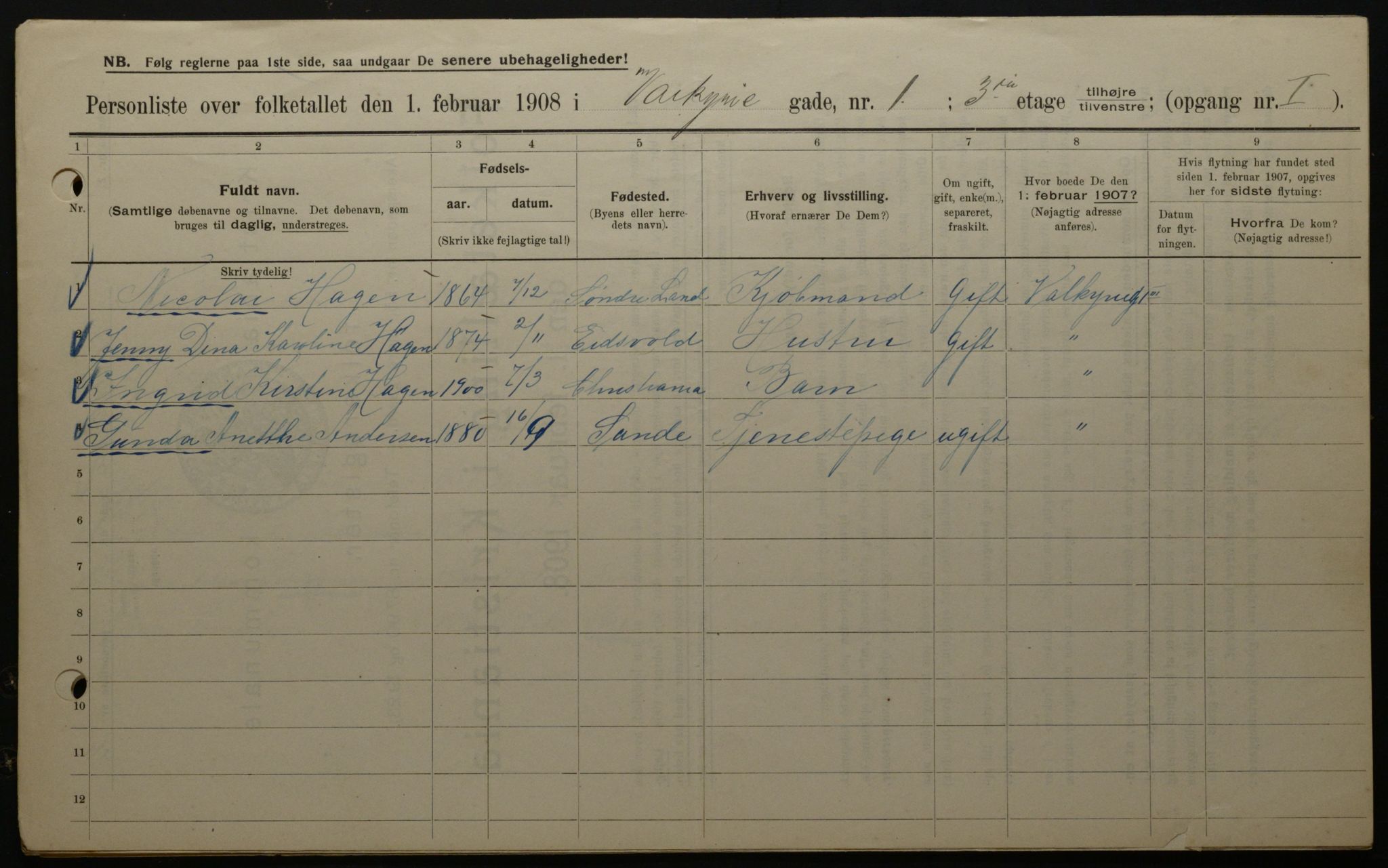 OBA, Municipal Census 1908 for Kristiania, 1908, p. 109175