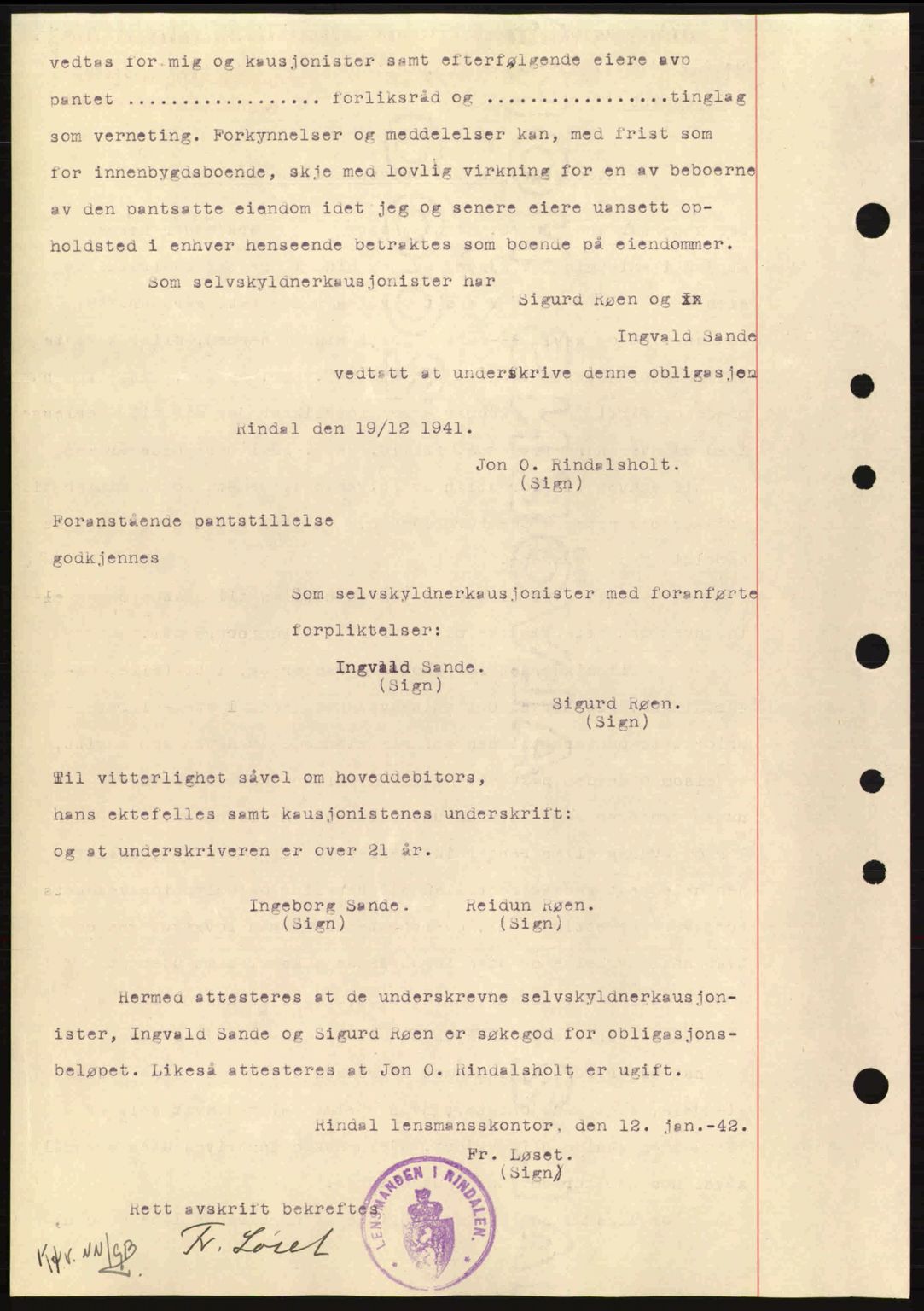 Nordmøre sorenskriveri, AV/SAT-A-4132/1/2/2Ca: Mortgage book no. B88, 1941-1942, Diary no: : 105/1942