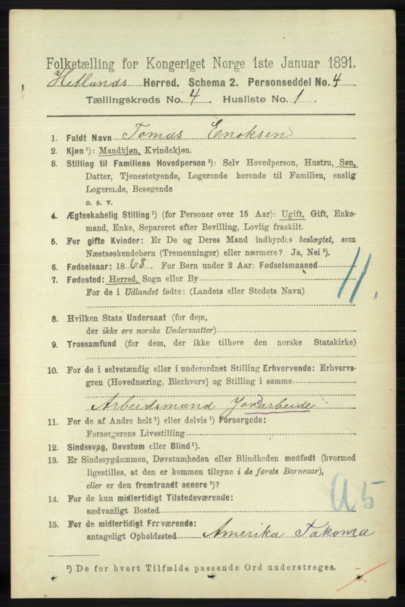 RA, 1891 census for 1126 Hetland, 1891, p. 1987