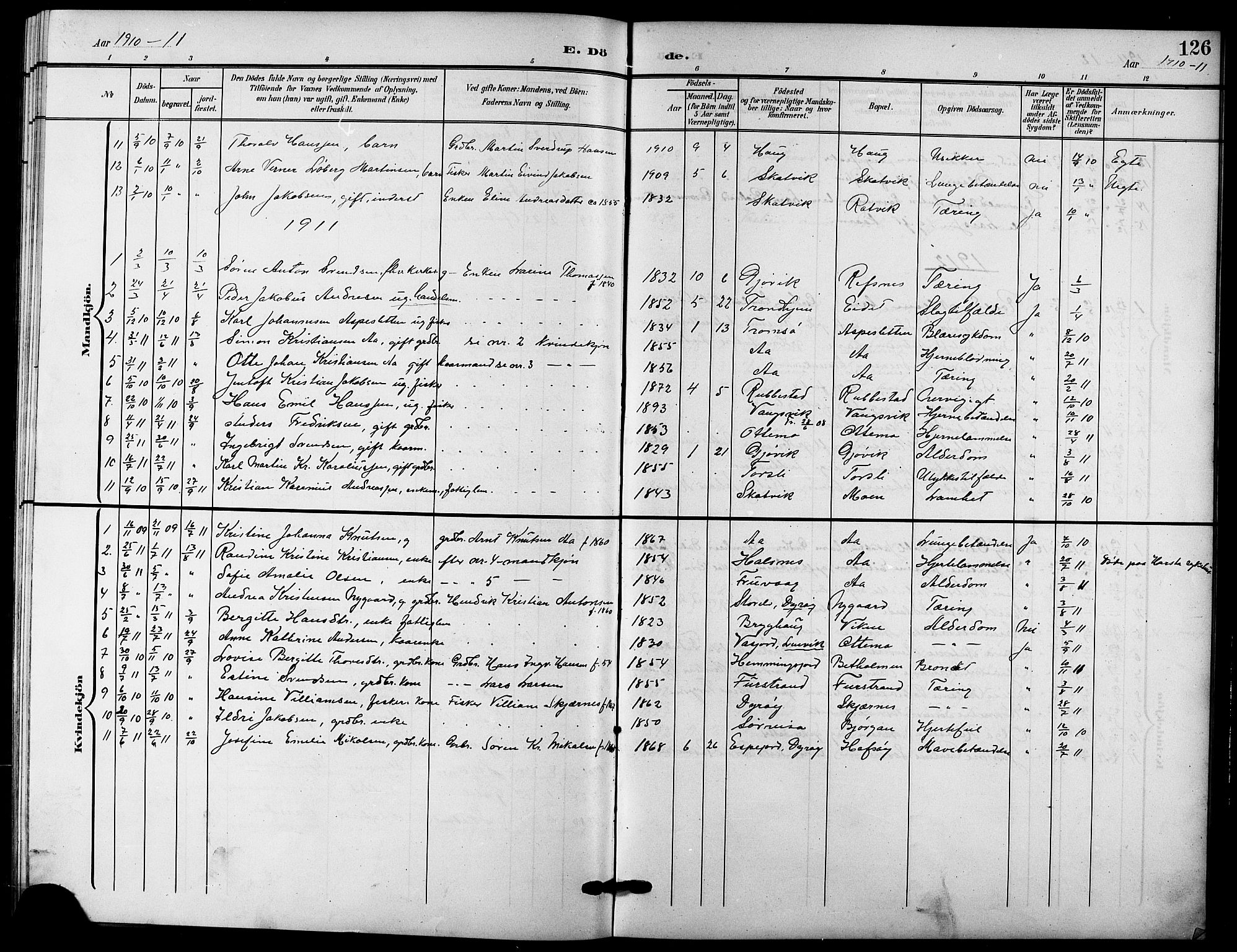 Tranøy sokneprestkontor, AV/SATØ-S-1313/I/Ia/Iab/L0005klokker: Parish register (copy) no. 5, 1902-1919, p. 126