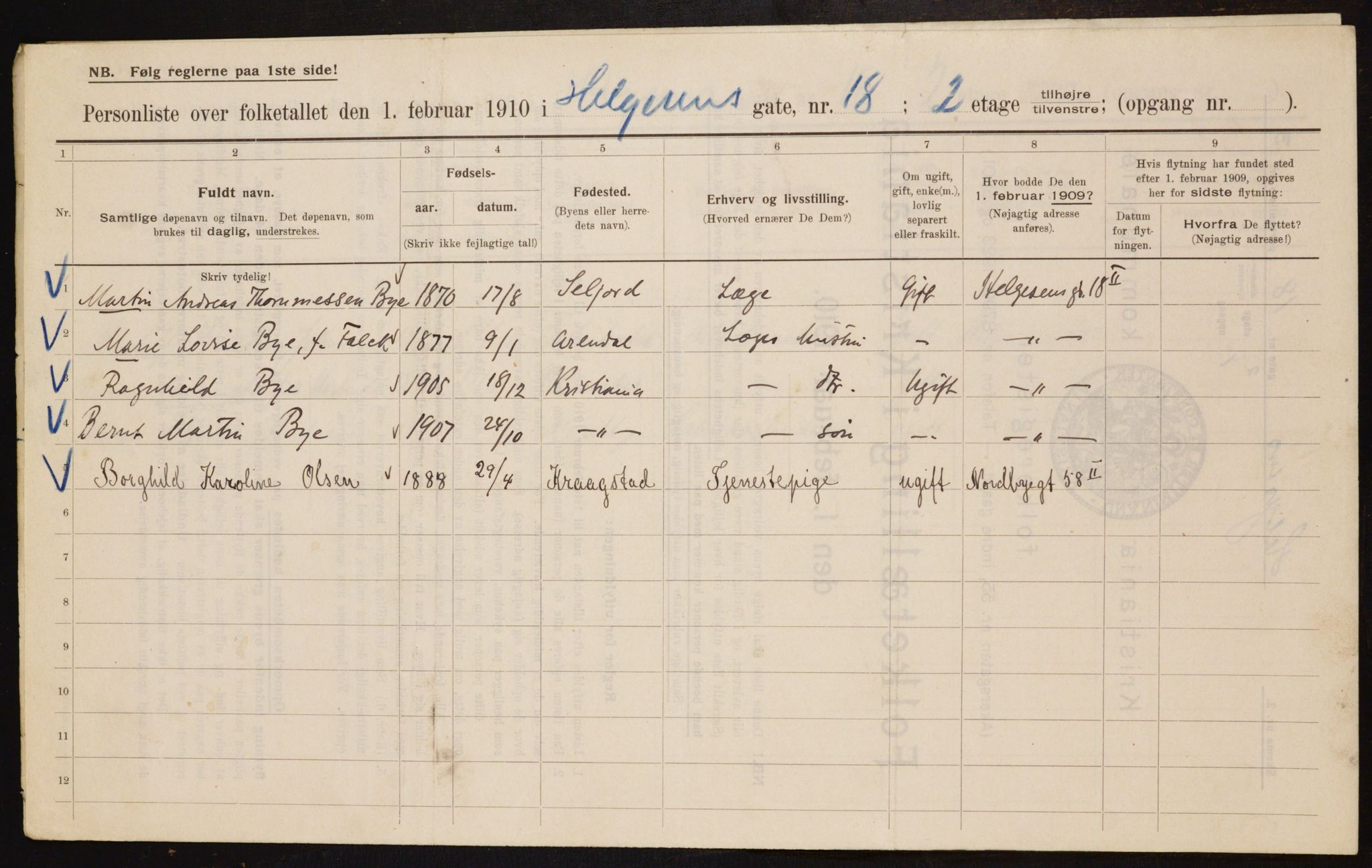 OBA, Municipal Census 1910 for Kristiania, 1910, p. 36632