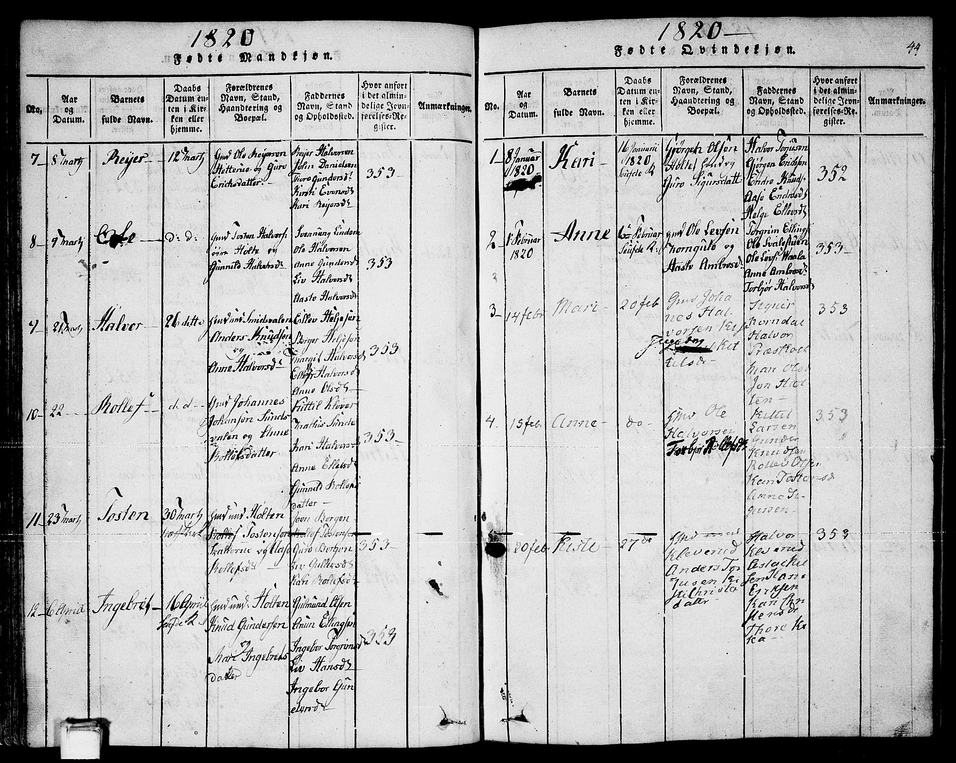 Sauherad kirkebøker, AV/SAKO-A-298/F/Fa/L0005: Parish register (official) no. I 5, 1815-1829, p. 44