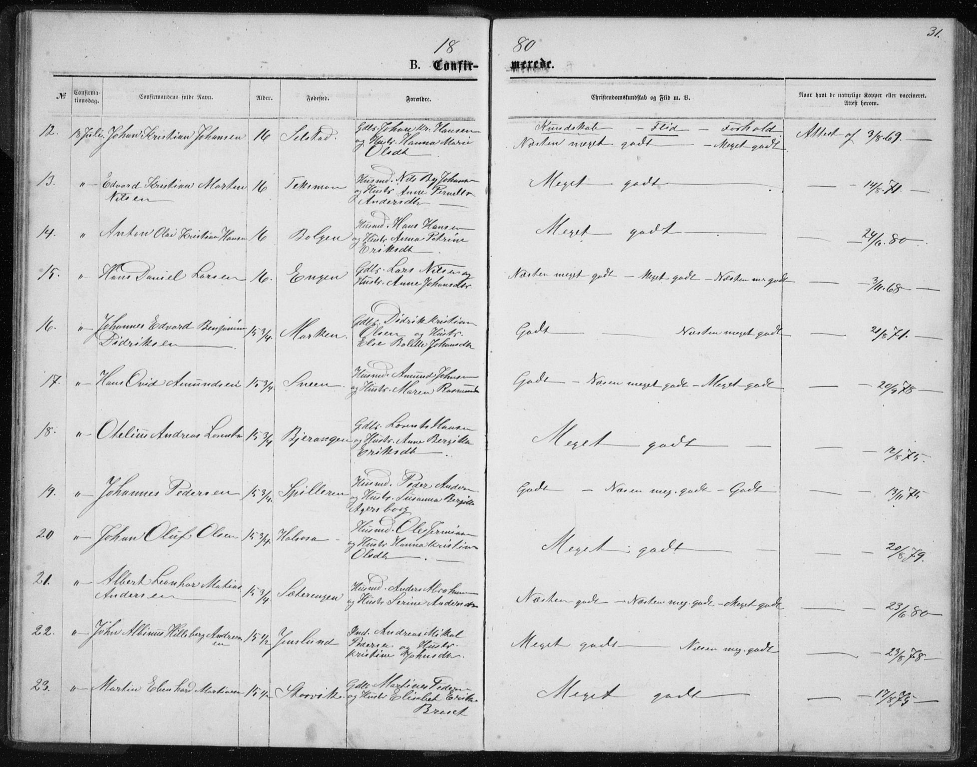 Ministerialprotokoller, klokkerbøker og fødselsregistre - Nordland, AV/SAT-A-1459/843/L0635: Parish register (copy) no. 843C04, 1872-1887, p. 31