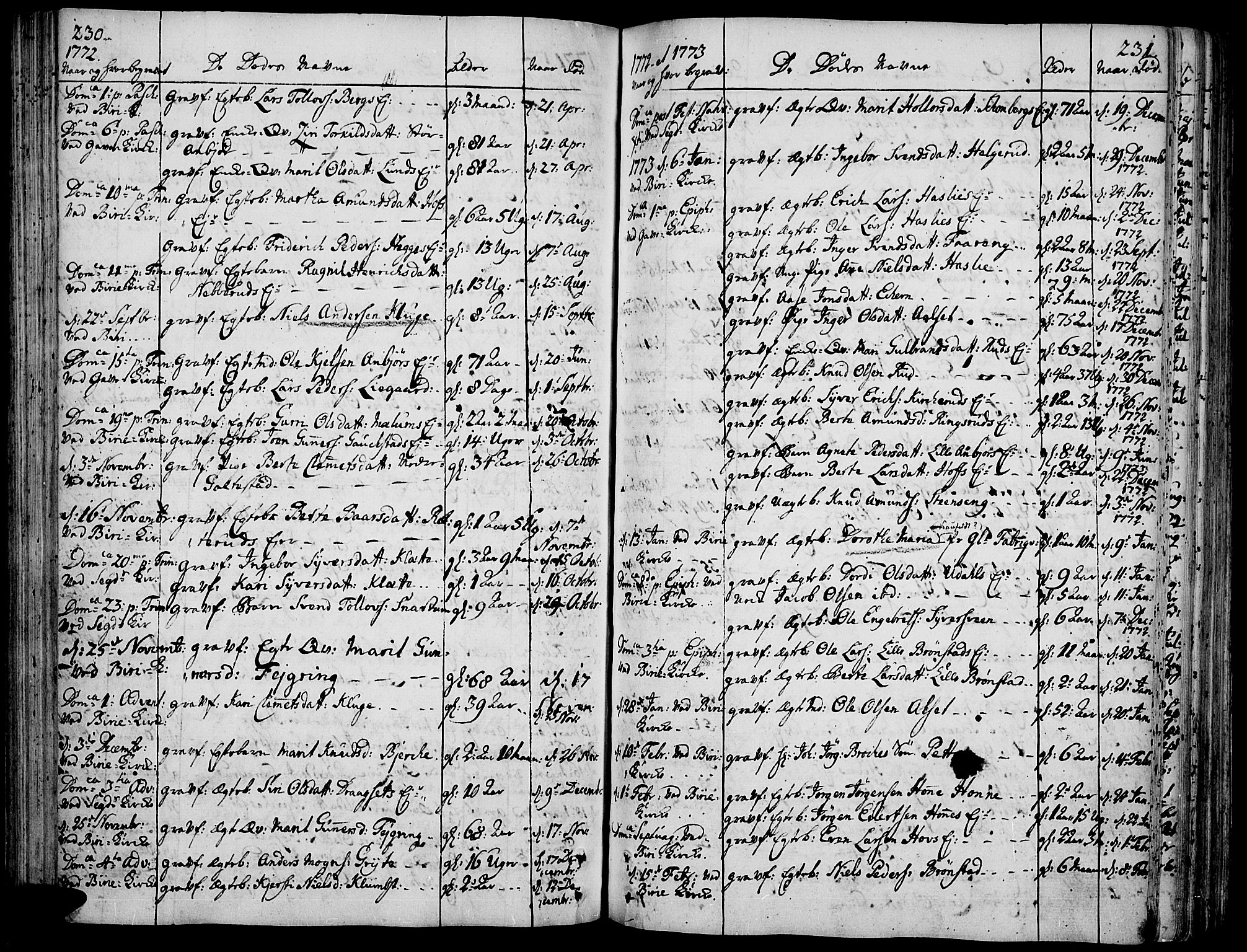 Biri prestekontor, AV/SAH-PREST-096/H/Ha/Haa/L0002: Parish register (official) no. 2, 1754-1789, p. 230-231