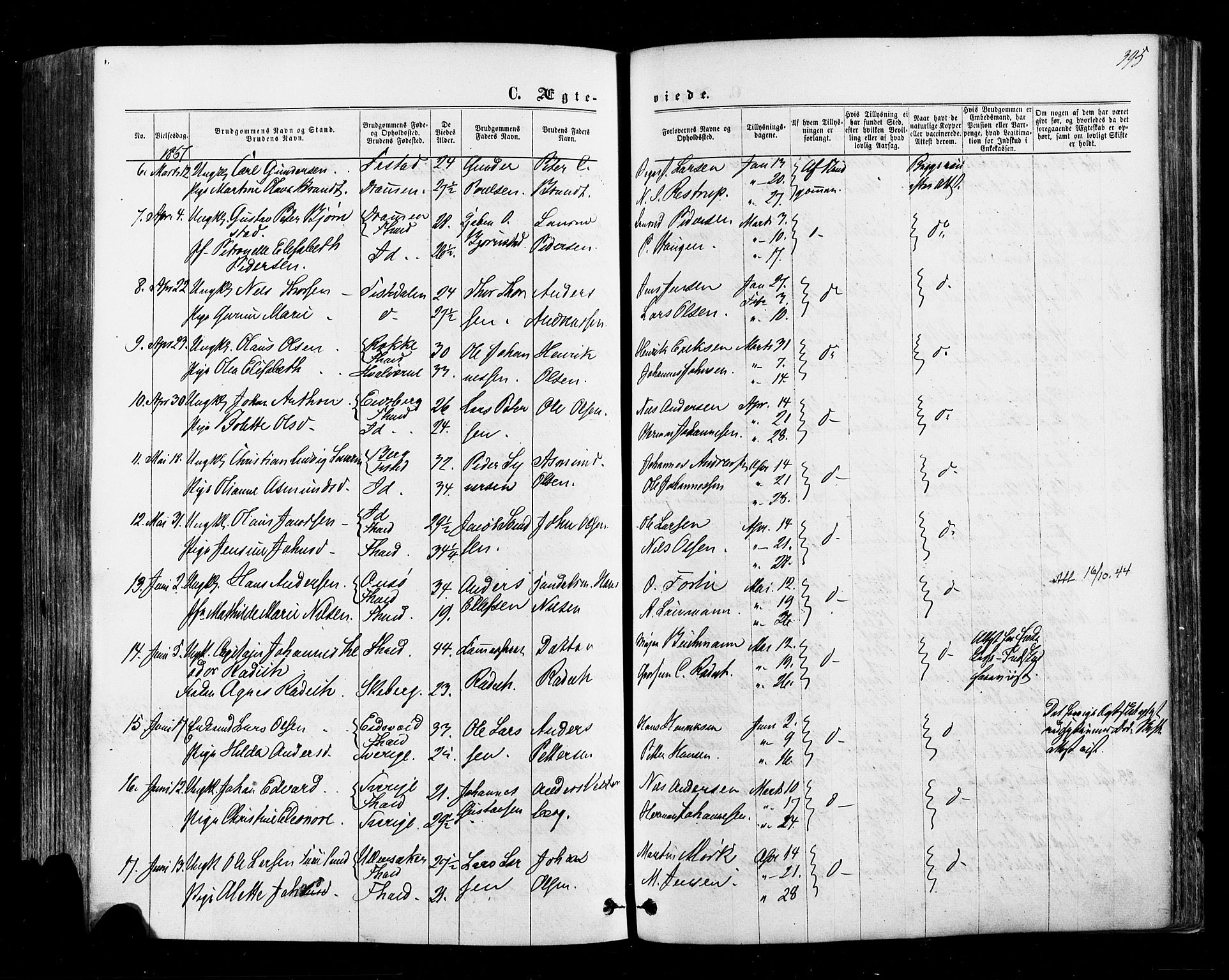 Halden prestekontor Kirkebøker, SAO/A-10909/F/Fa/L0009: Parish register (official) no. I 9, 1866-1877, p. 395