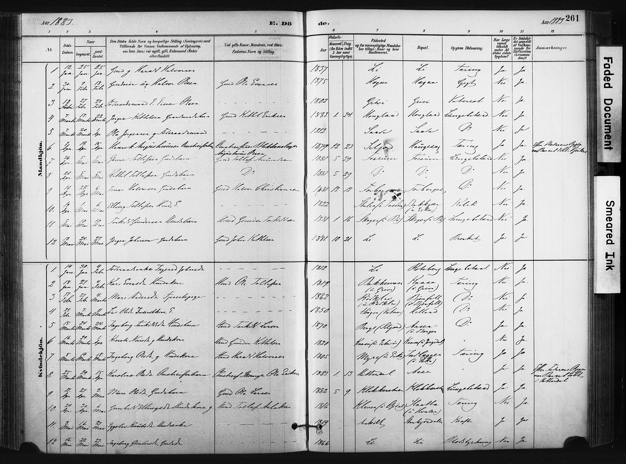 Bø kirkebøker, SAKO/A-257/F/Fa/L0010: Parish register (official) no. 10, 1880-1892, p. 261