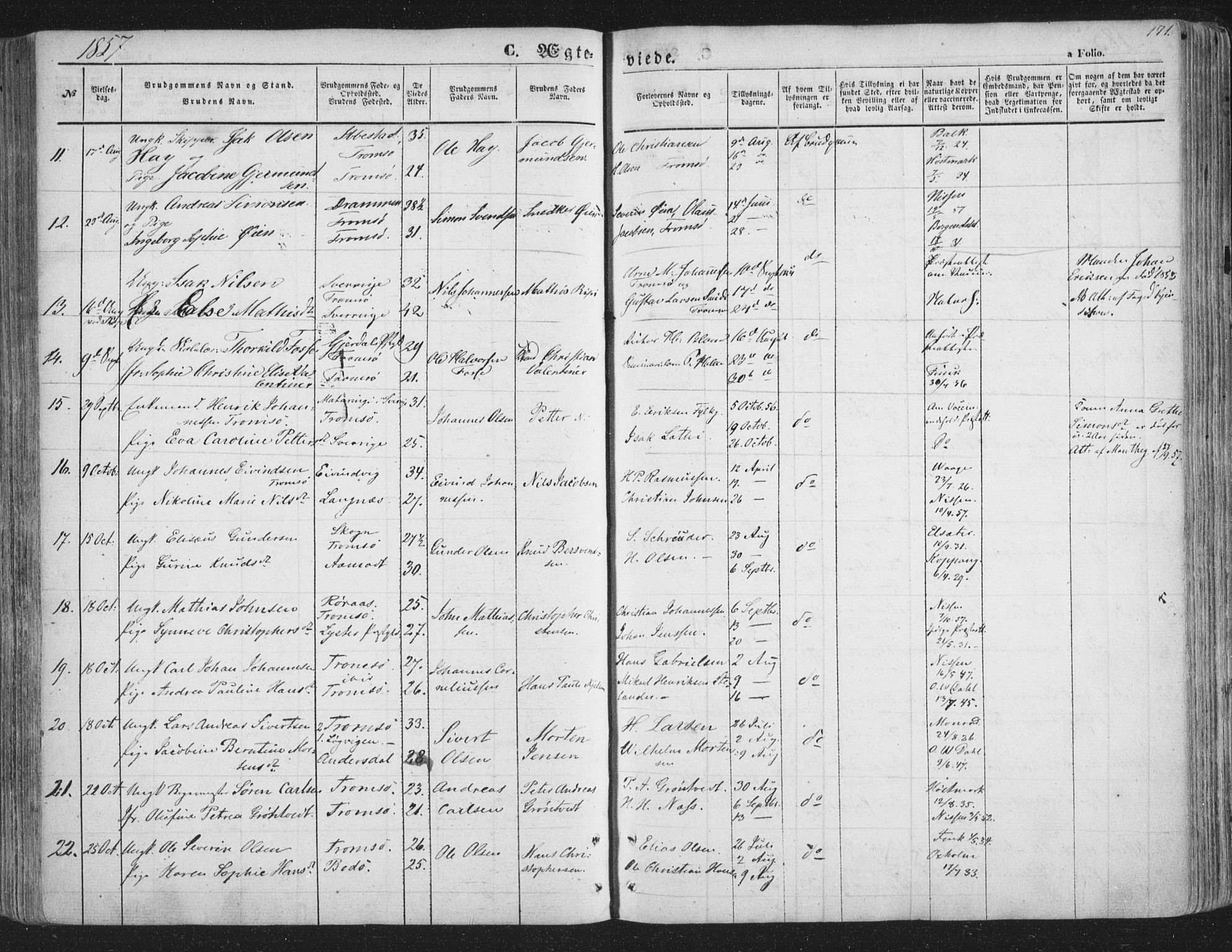 Tromsø sokneprestkontor/stiftsprosti/domprosti, SATØ/S-1343/G/Ga/L0011kirke: Parish register (official) no. 11, 1856-1865, p. 171