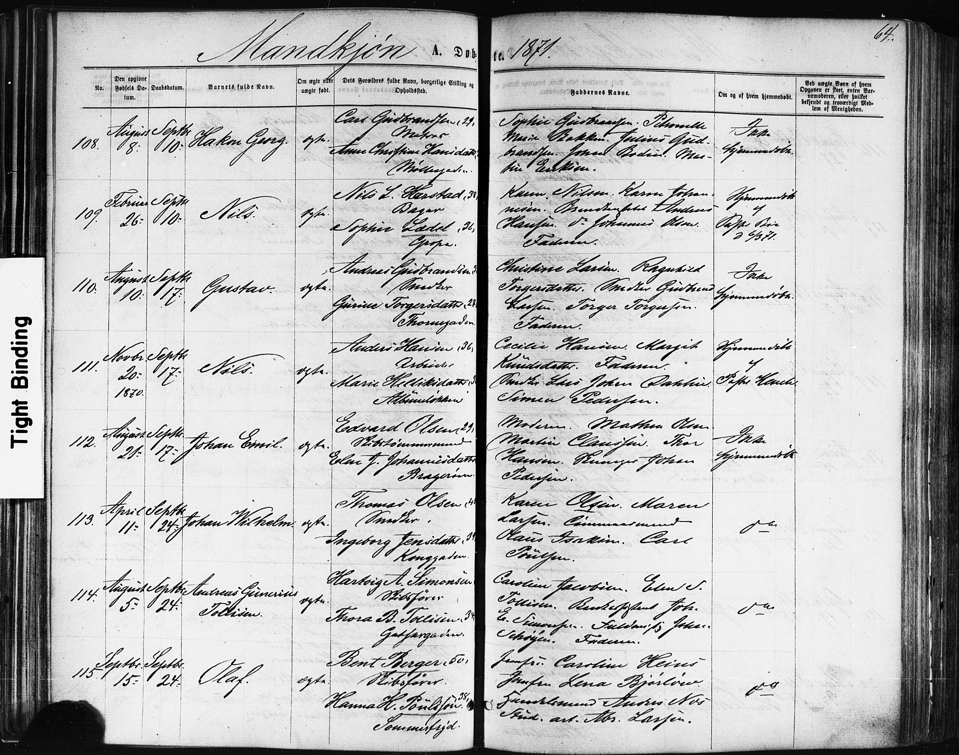 Bragernes kirkebøker, AV/SAKO-A-6/F/Fb/L0004: Parish register (official) no. II 4, 1869-1875, p. 64