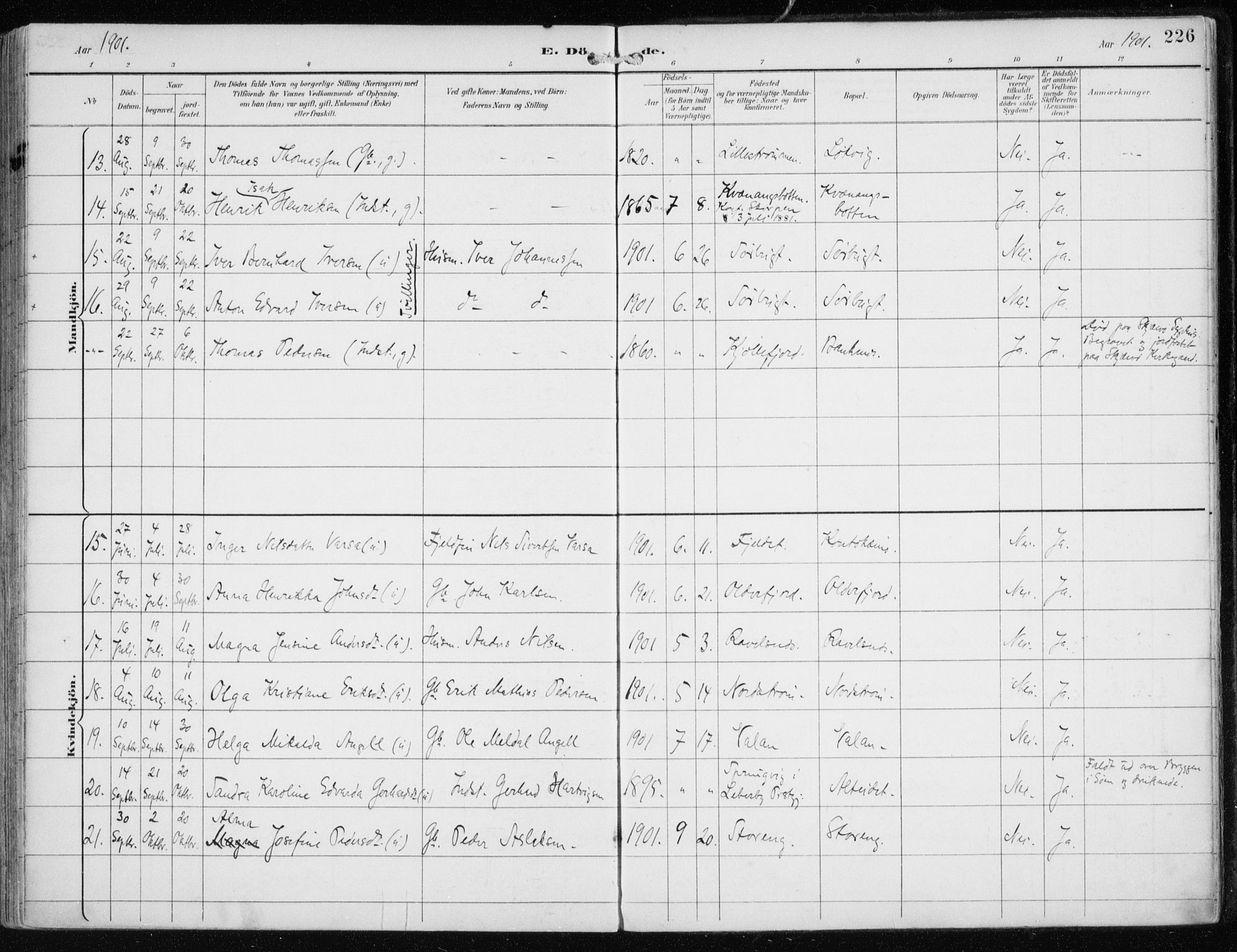 Skjervøy sokneprestkontor, AV/SATØ-S-1300/H/Ha/Haa/L0016kirke: Parish register (official) no. 16, 1892-1908, p. 226