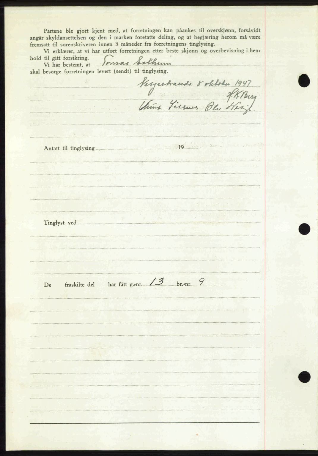 Romsdal sorenskriveri, SAT/A-4149/1/2/2C: Mortgage book no. A24, 1947-1947, Diary no: : 2777/1947