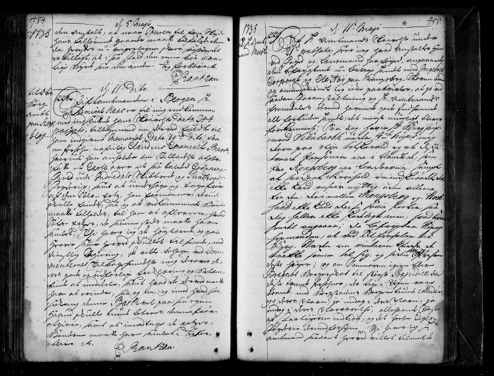 Stattholderembetet 1572-1771, AV/RA-EA-2870/Be/L0010: Allmenn kopibok, autorisert, 1735-1736, p. 454-455