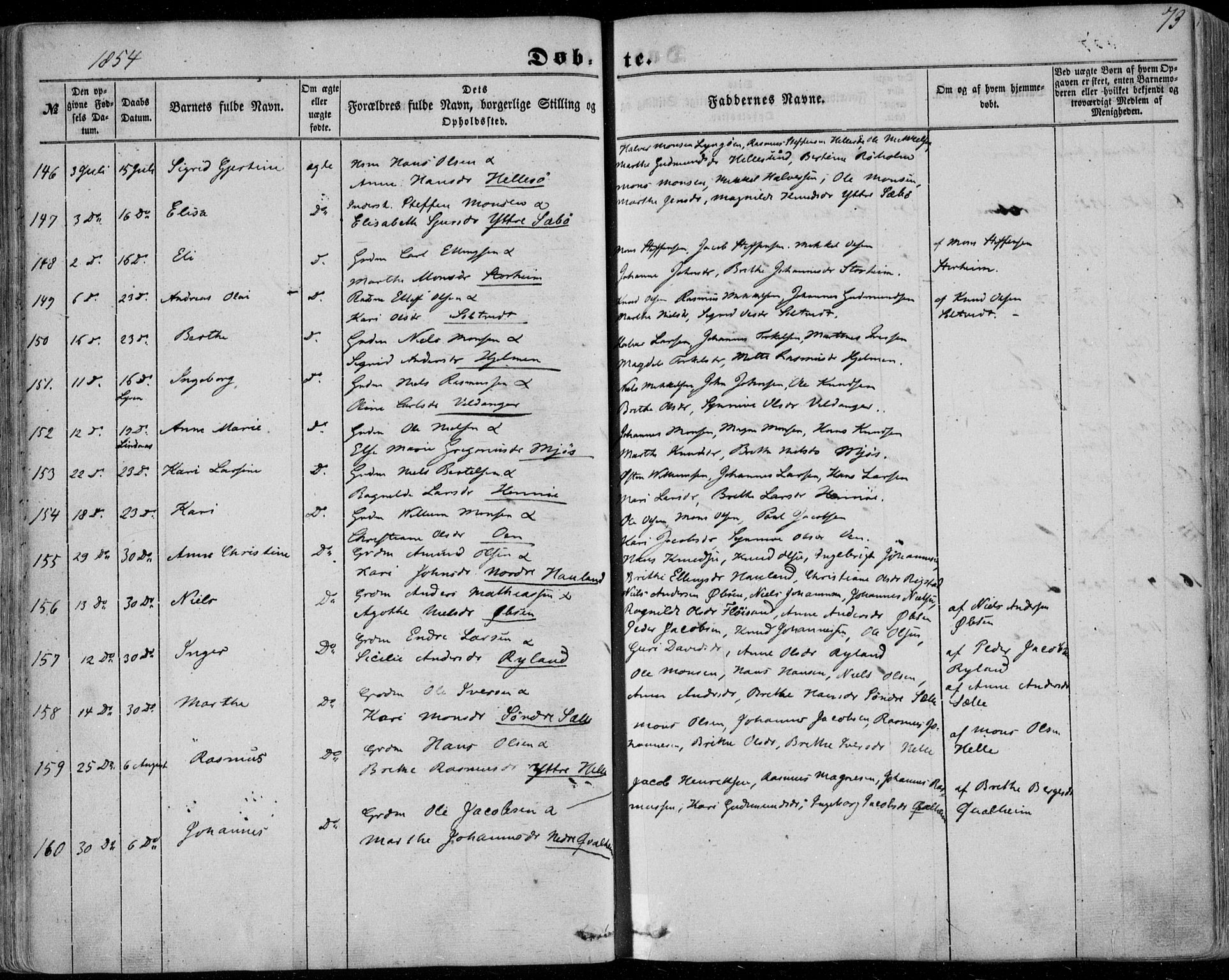 Manger sokneprestembete, AV/SAB-A-76801/H/Haa: Parish register (official) no. A 6, 1849-1859, p. 73