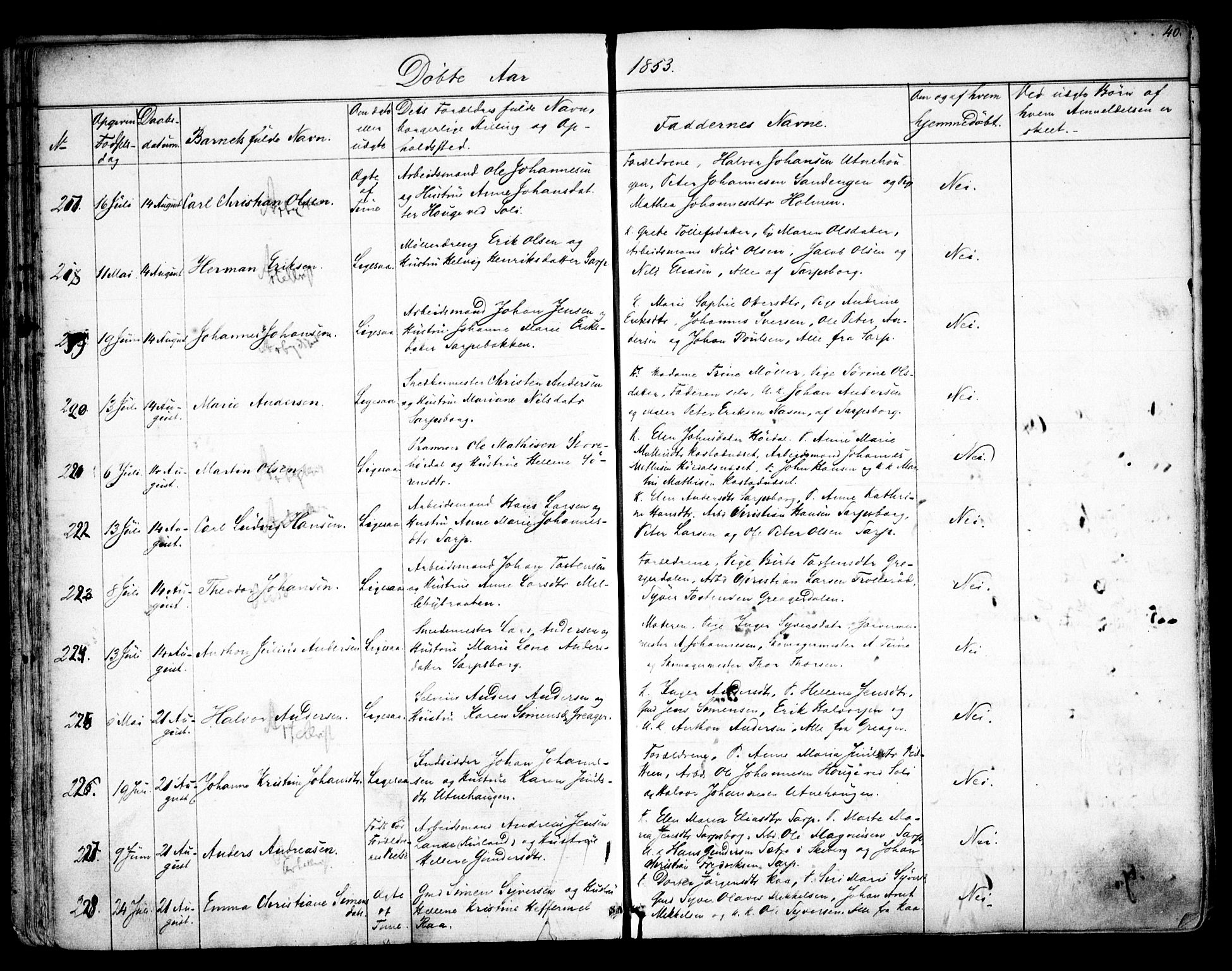 Tune prestekontor Kirkebøker, AV/SAO-A-2007/F/Fa/L0011: Parish register (official) no. 11, 1852-1856, p. 40