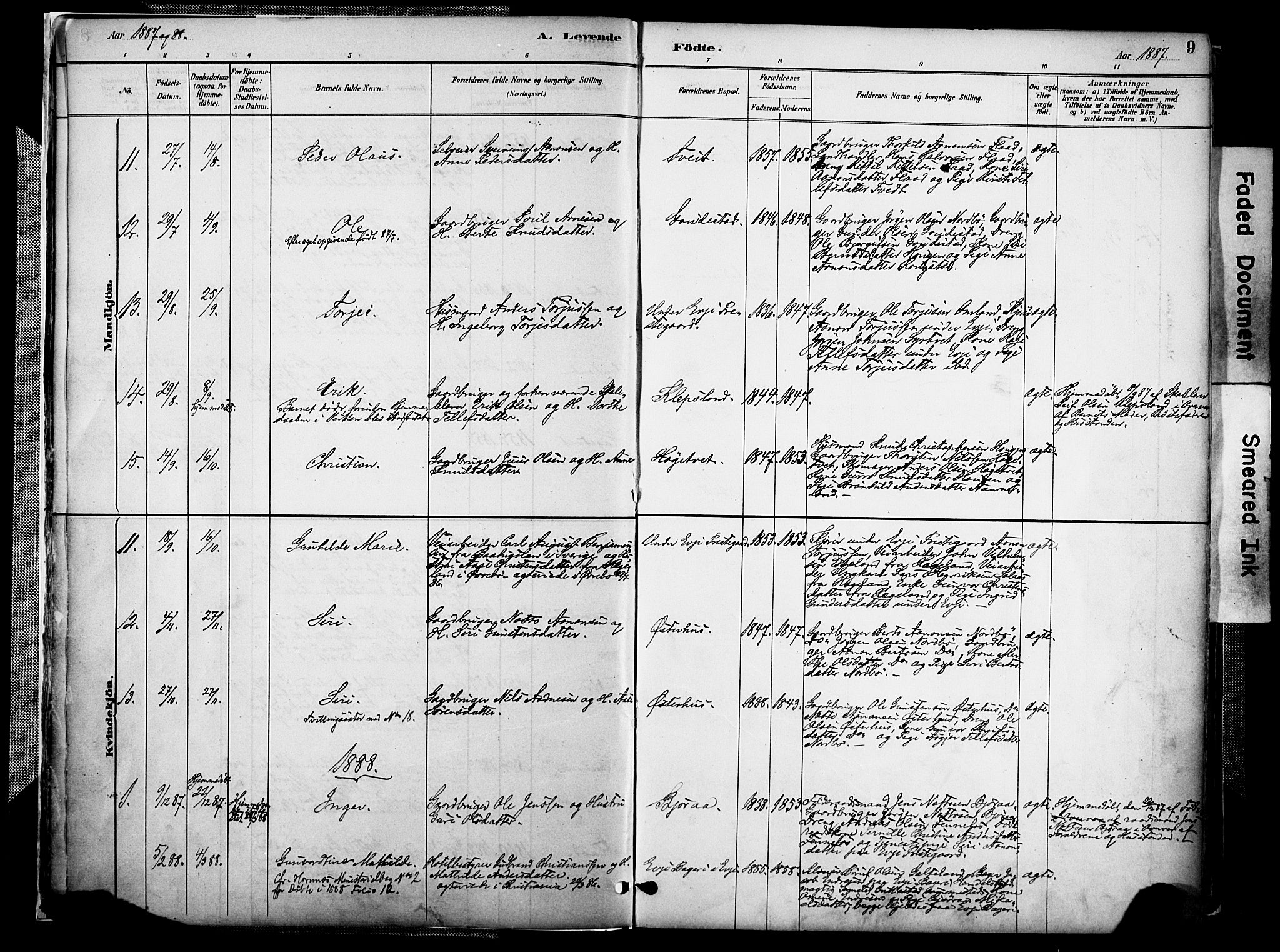 Evje sokneprestkontor, AV/SAK-1111-0008/F/Fa/Faa/L0007: Parish register (official) no. A 7, 1884-1909, p. 9