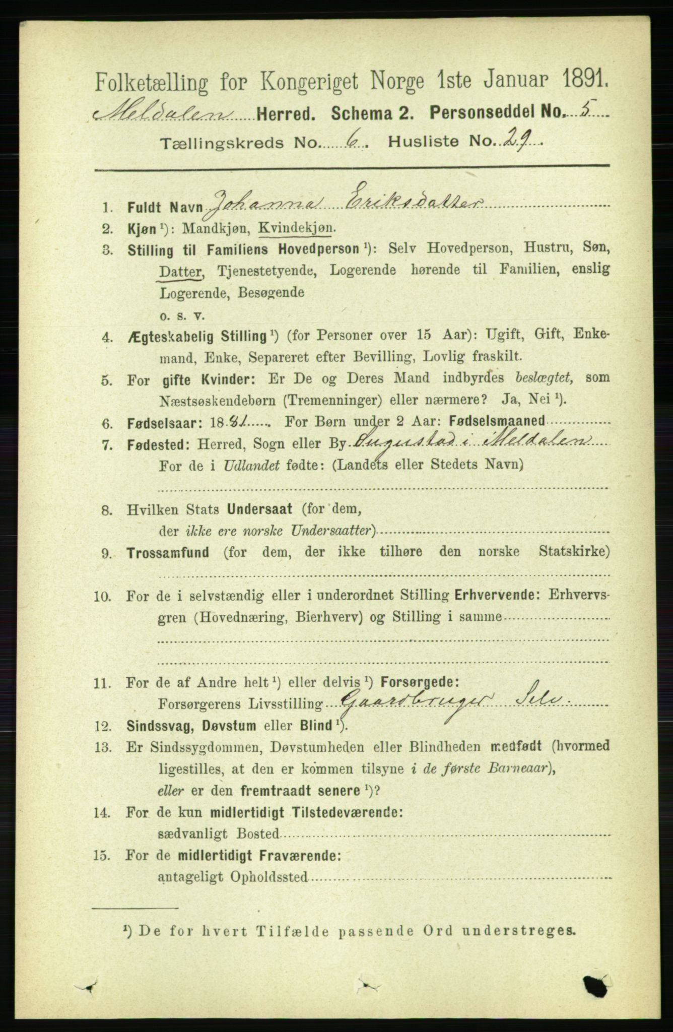 RA, 1891 census for 1636 Meldal, 1891, p. 3046