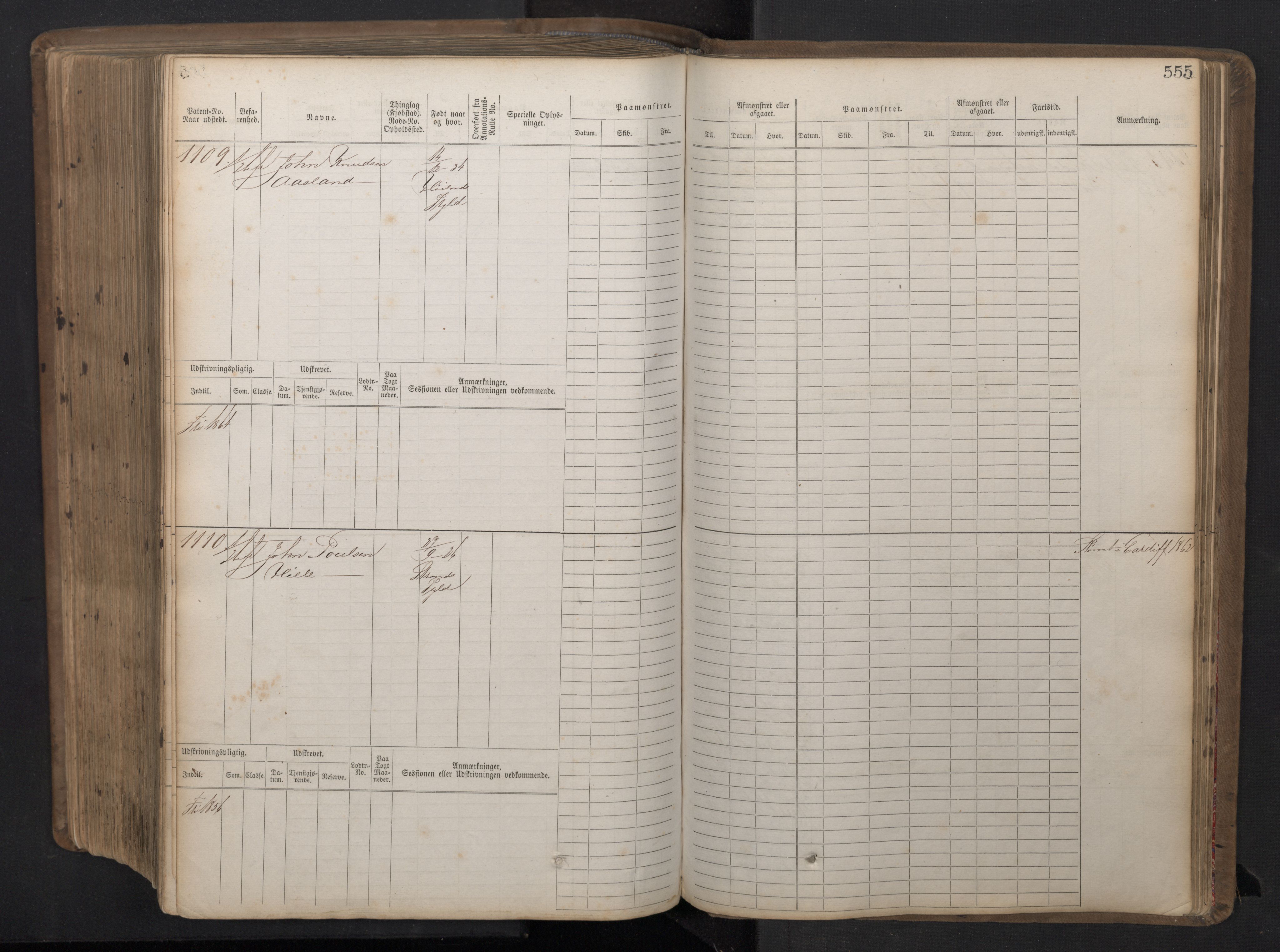 Stavanger sjømannskontor, AV/SAST-A-102006/F/Fb/Fbb/L0016: Sjøfartshovedrulle patnentnr. 1-1202 (dublett), 1869, p. 555