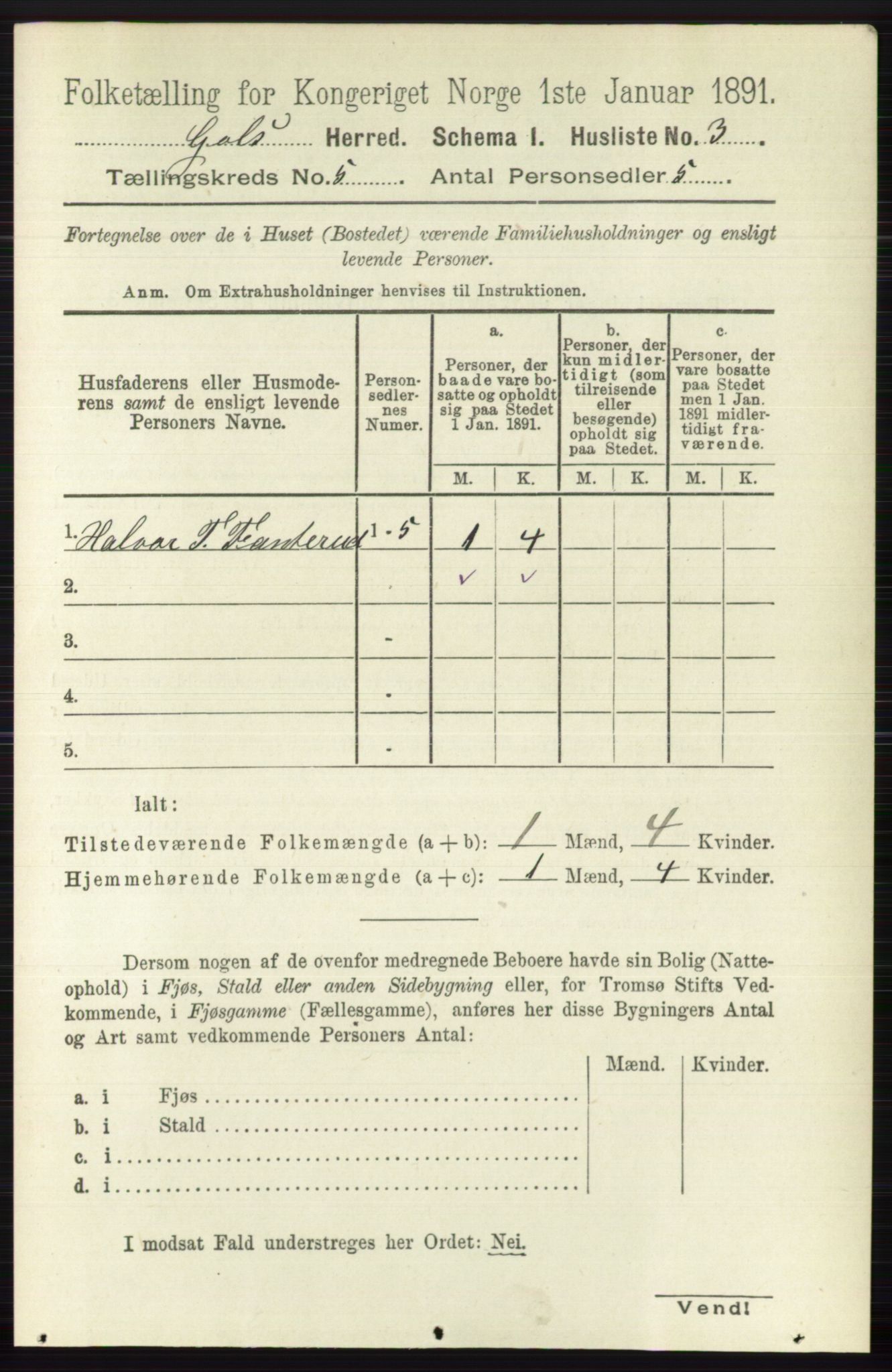 RA, 1891 census for 0617 Gol og Hemsedal, 1891, p. 2298