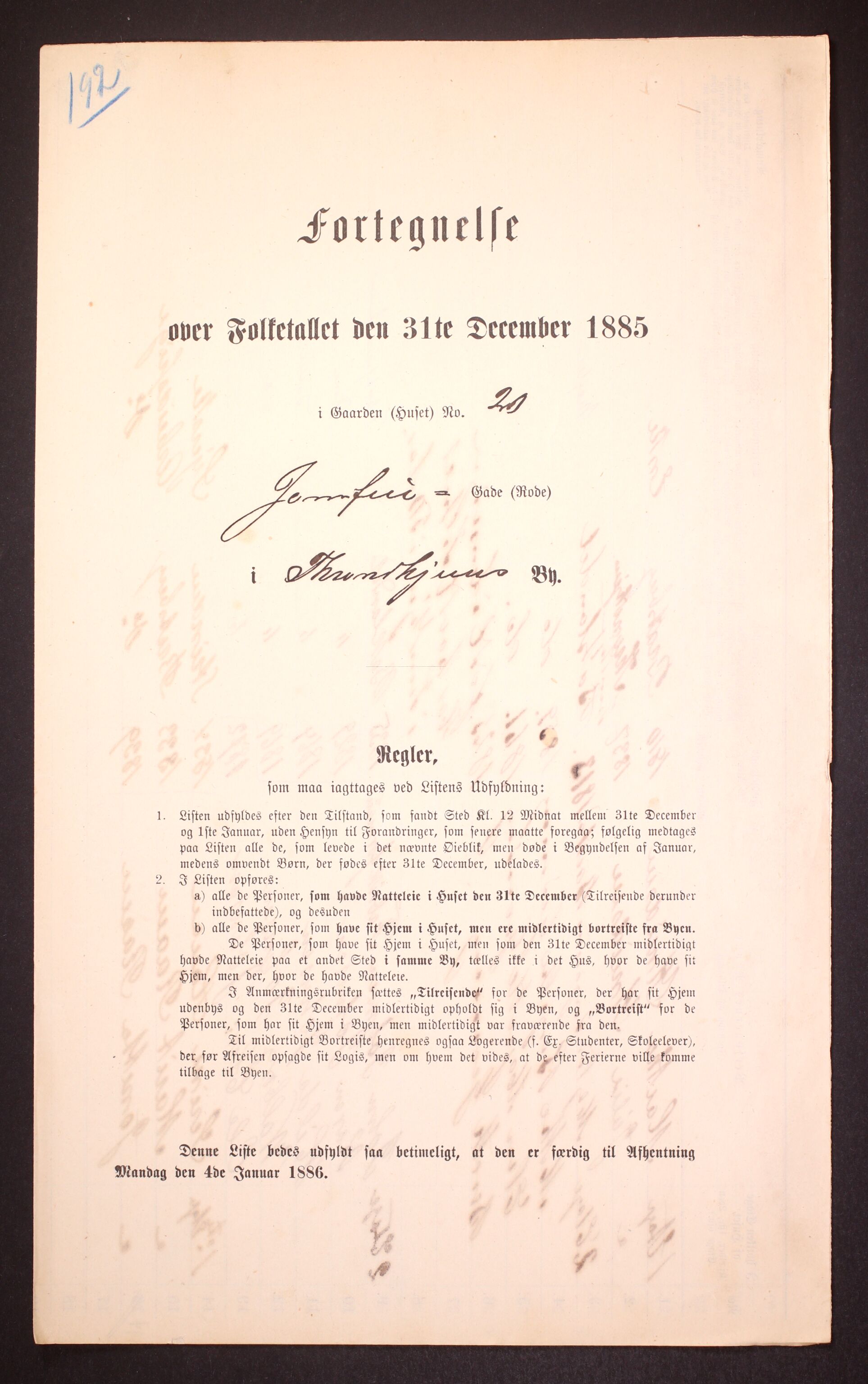 SAT, 1885 census for 1601 Trondheim, 1885, p. 1509