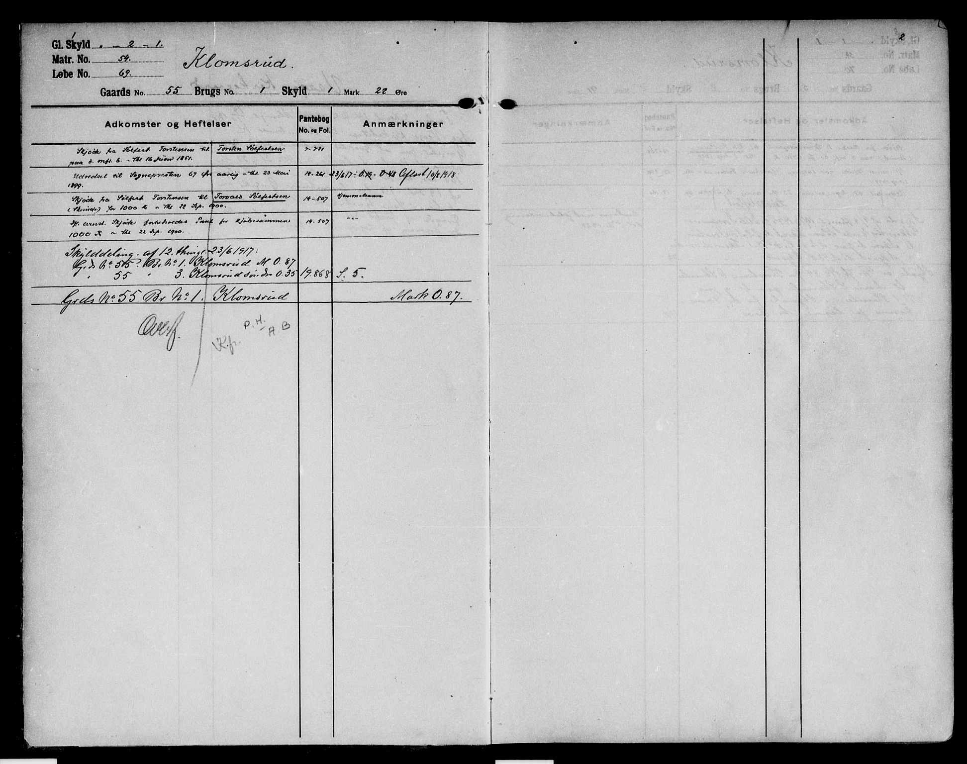 Nord-Gudbrandsdal tingrett, SAH/TING-002/H/Ha/Had/L0007: Mortgage register no. 7, 1908-1950, p. 1-2