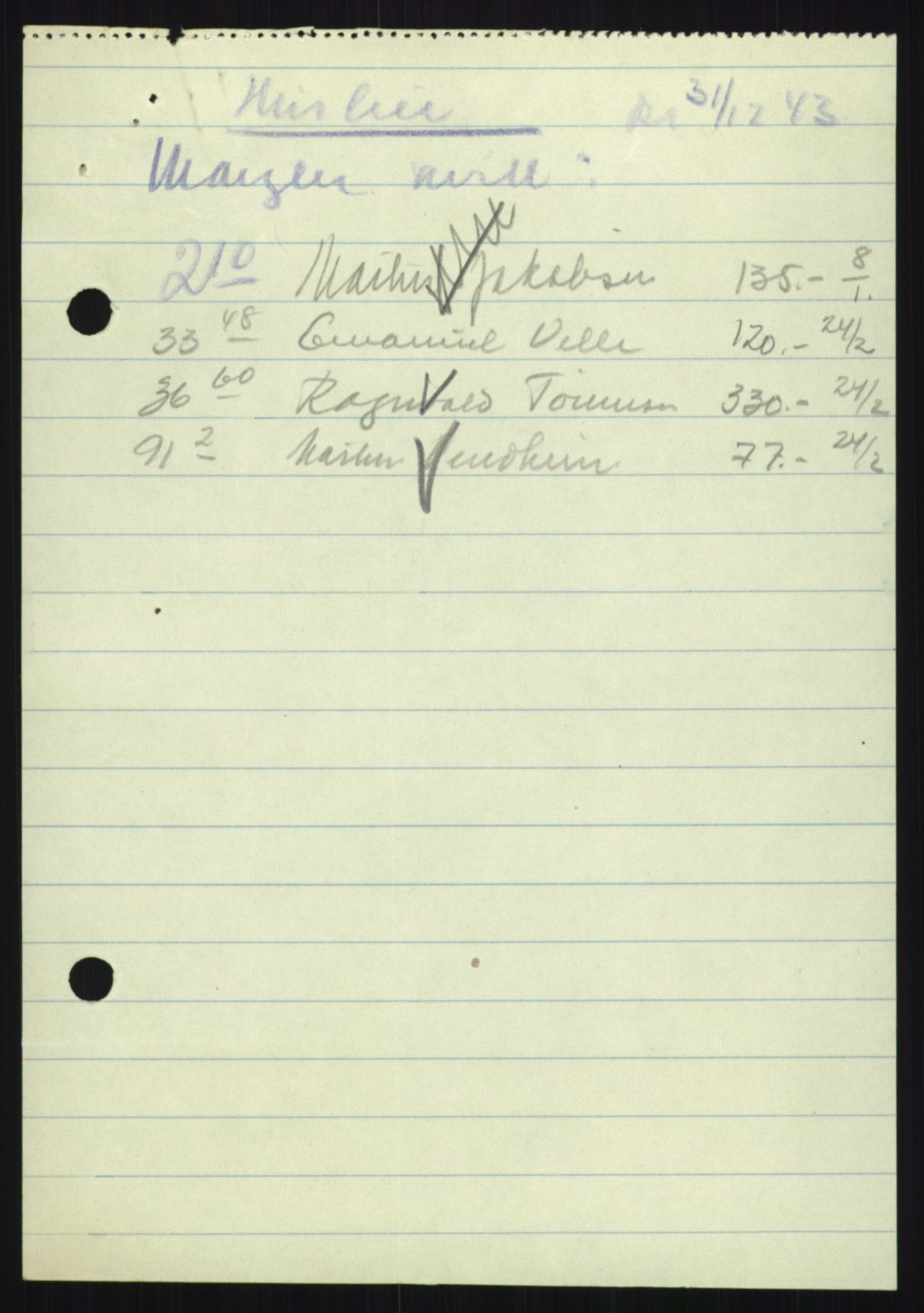 Forsvarsdepartementet, 10. kontor / Oppgjørskontoret, AV/RA-RAFA-1225/D/Db/L0180: Lista oppgjørskontor, 1942-1952, p. 213