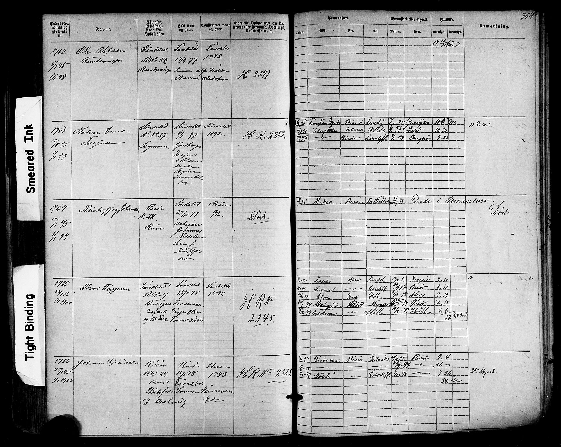 Risør mønstringskrets, SAK/2031-0010/F/Fa/L0003: Annotasjonsrulle nr 1-1913 med register, T-7, 1863-1899, p. 296