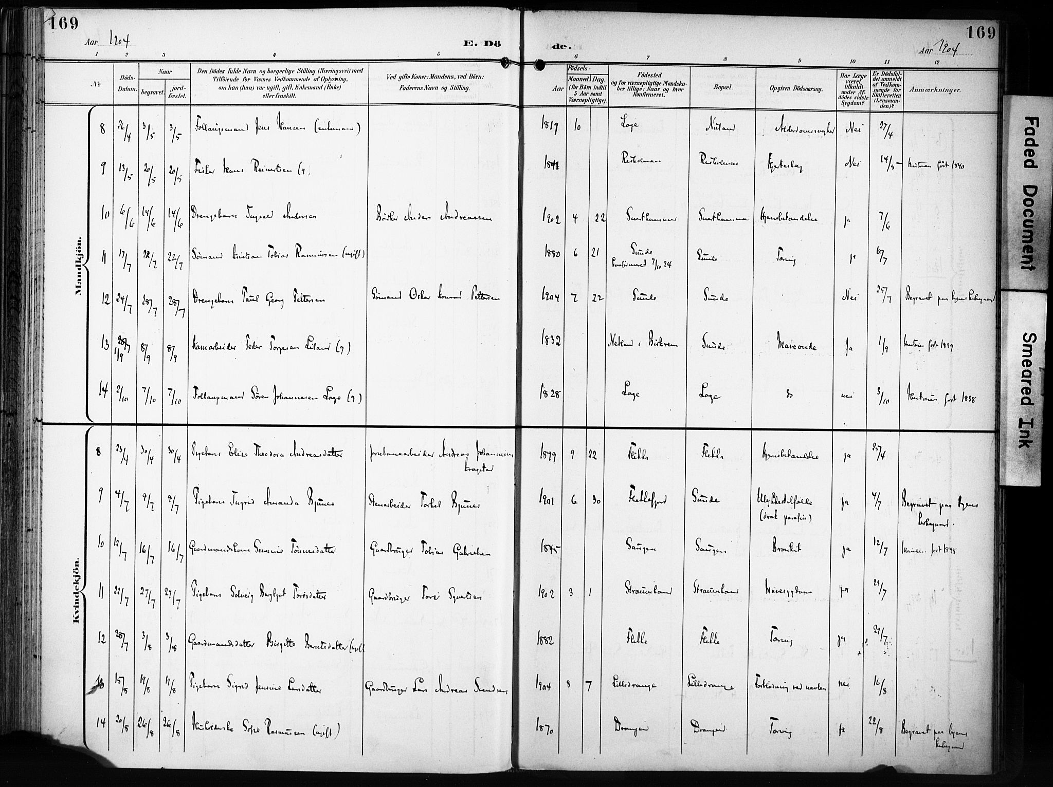 Flekkefjord sokneprestkontor, AV/SAK-1111-0012/F/Fa/Fac/L0009: Parish register (official) no. A 9, 1899-1909, p. 169