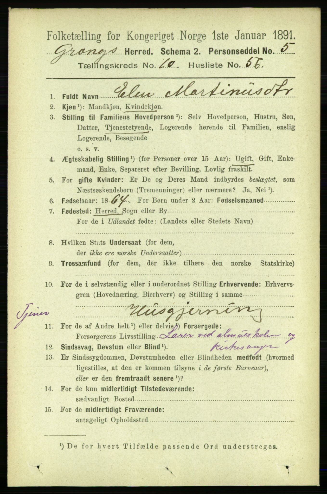 RA, 1891 census for 1742 Grong, 1891, p. 4023