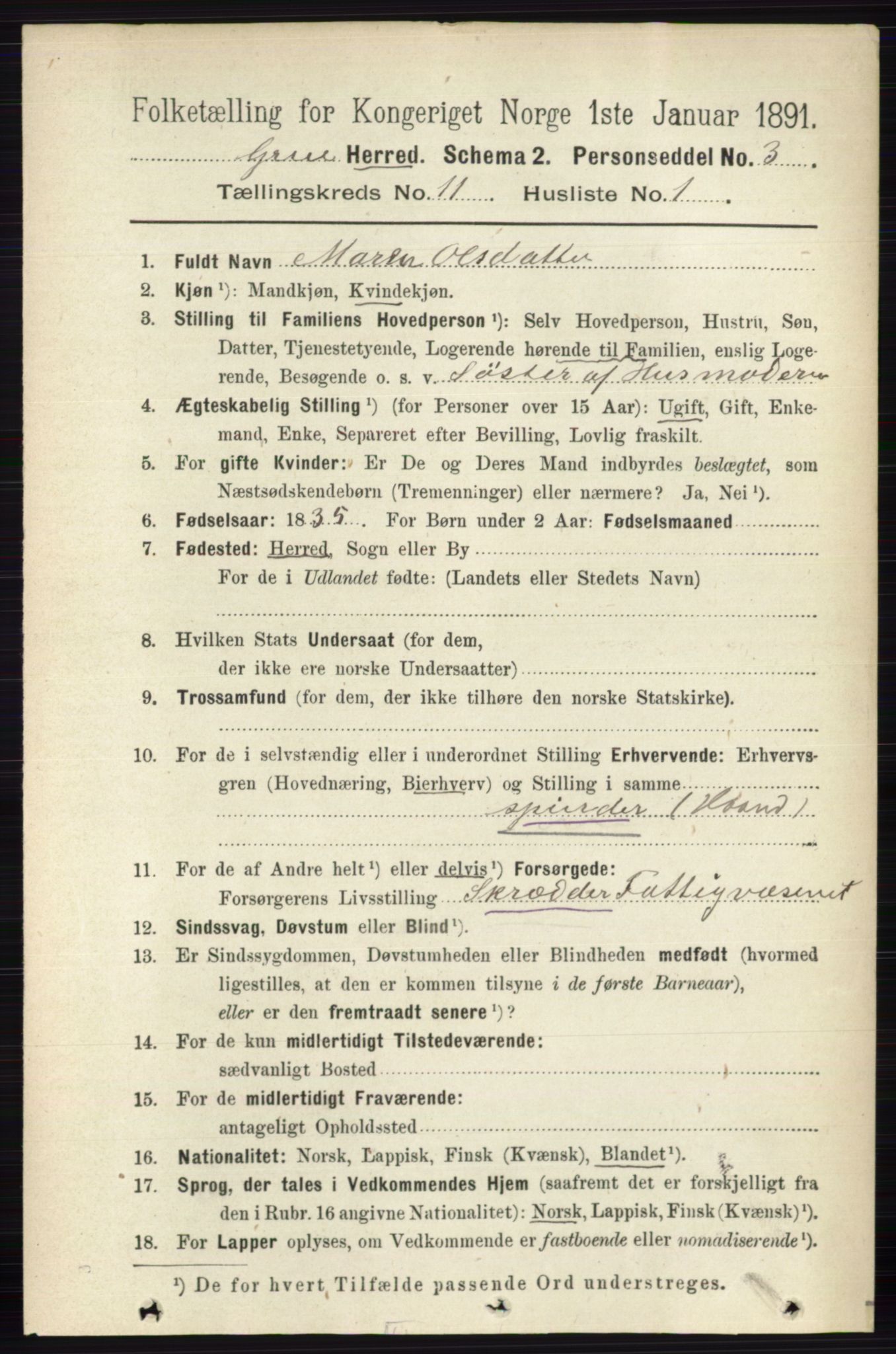 RA, 1891 census for 0423 Grue, 1891, p. 5859