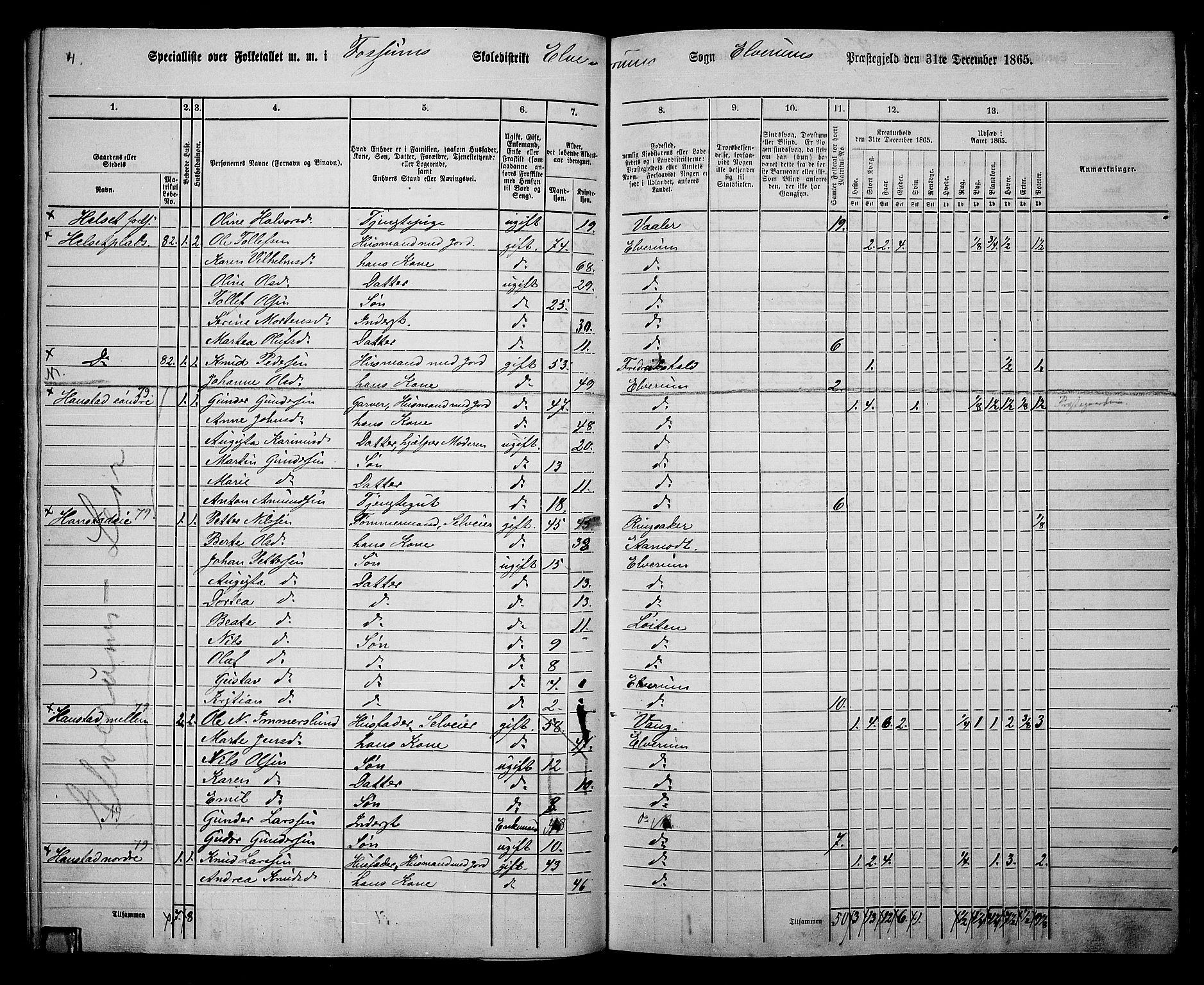 RA, 1865 census for Elverum, 1865, p. 90