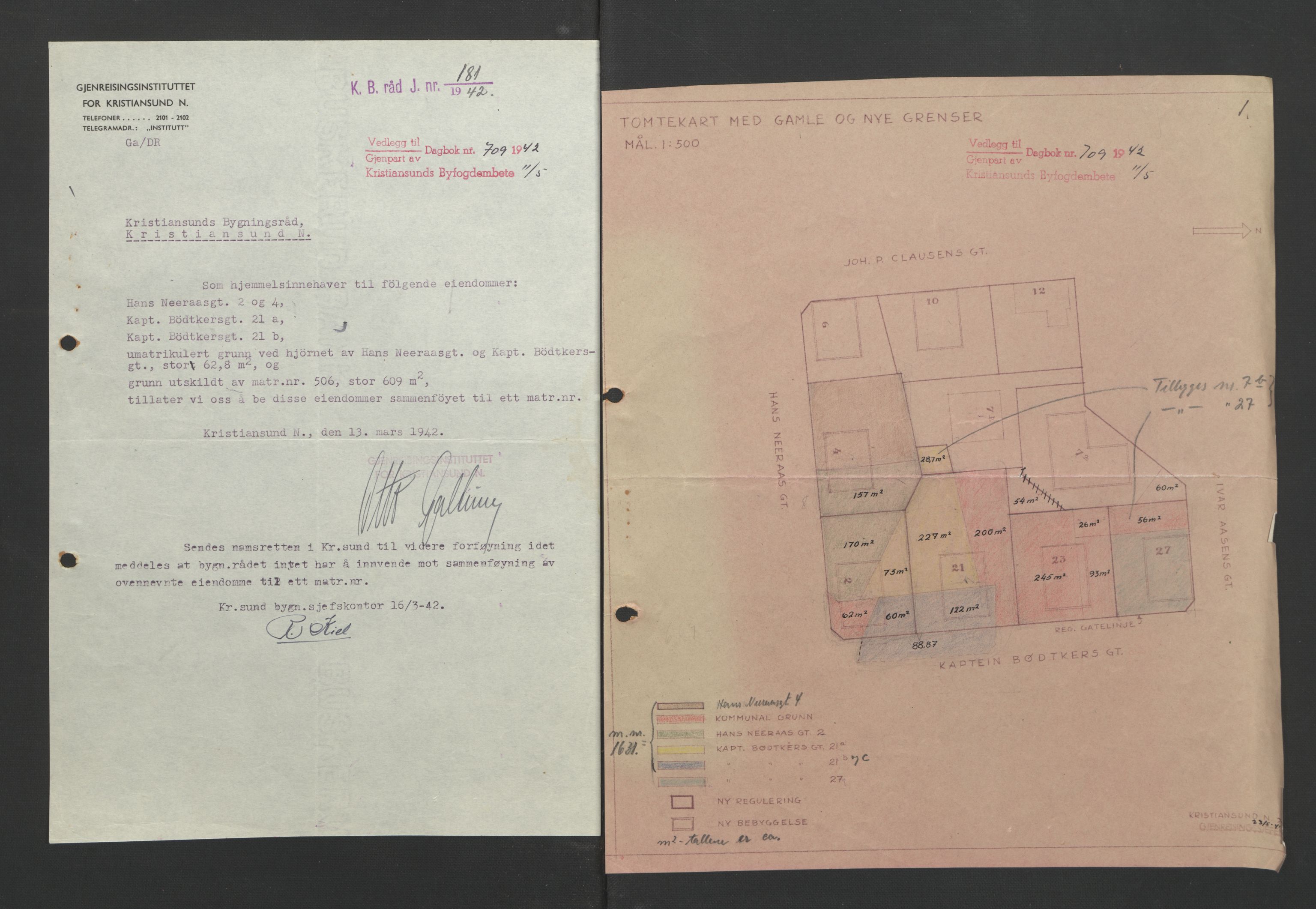 Kristiansund byfogd, AV/SAT-A-4587/A/27: Mortgage book no. 37, 1942-1945, Diary no: : 709/1942