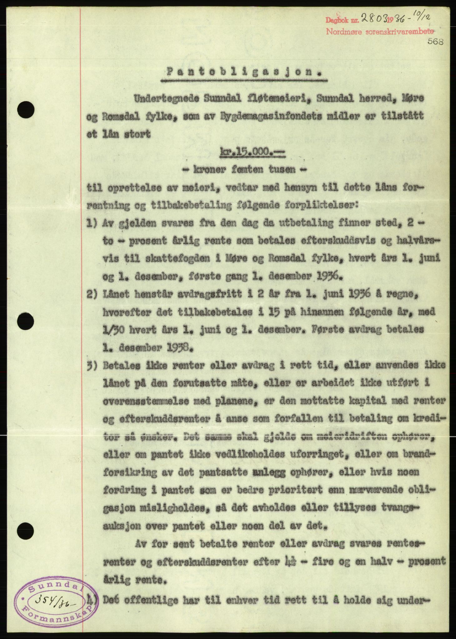 Nordmøre sorenskriveri, AV/SAT-A-4132/1/2/2Ca/L0090: Mortgage book no. B80, 1936-1937, Diary no: : 2803/1936