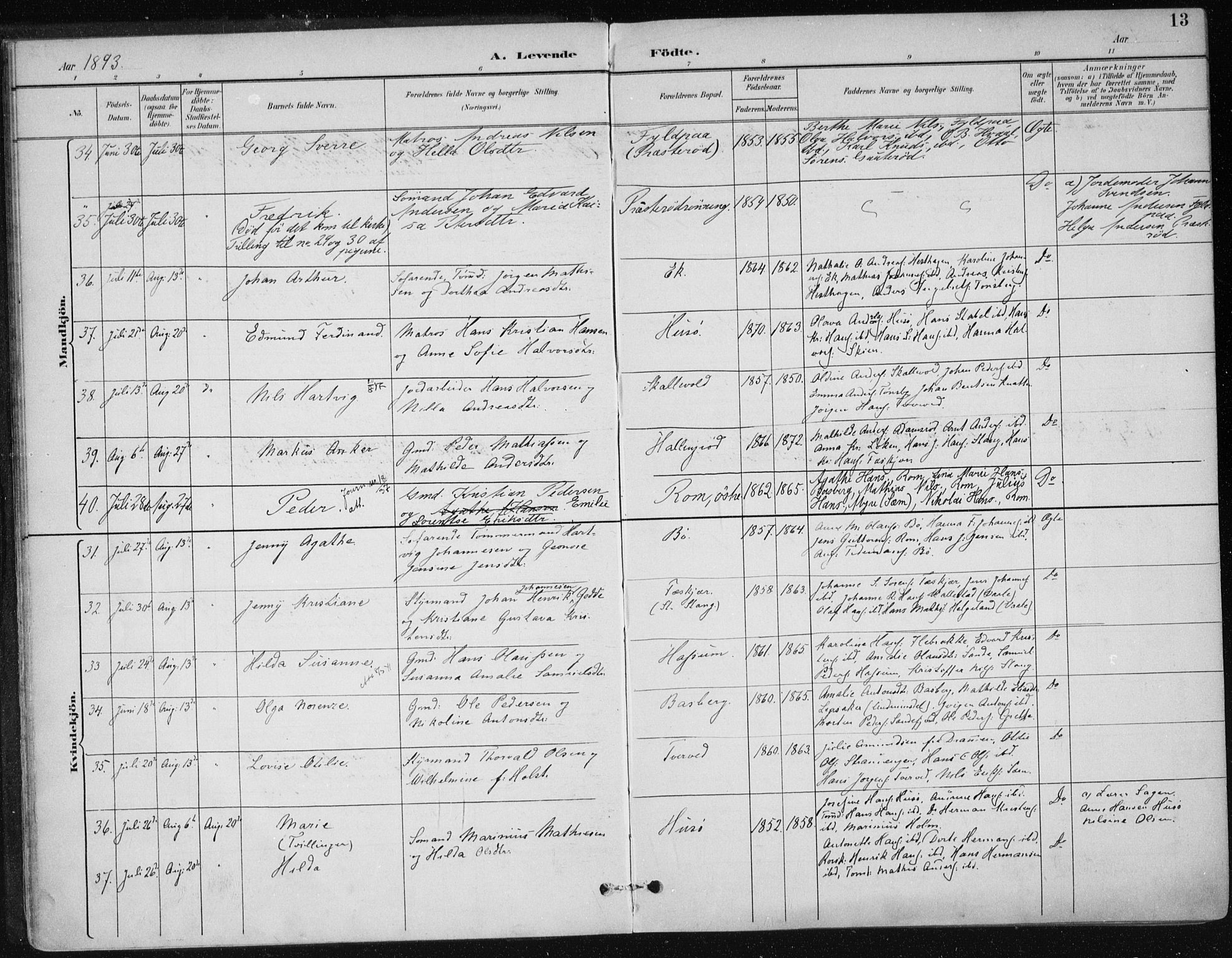 Sem kirkebøker, AV/SAKO-A-5/F/Fb/L0005: Parish register (official) no. II 5, 1892-1904, p. 13
